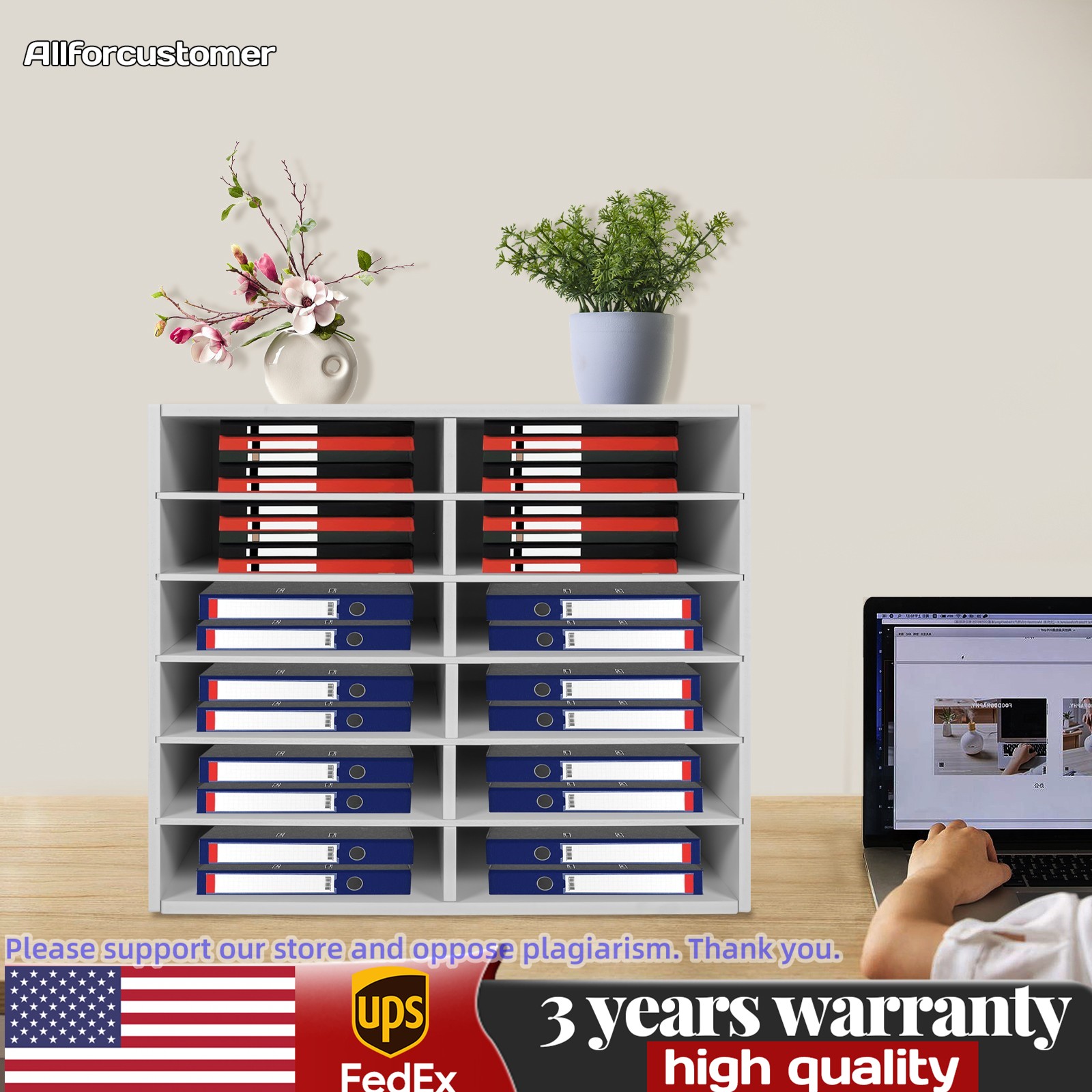 12Compartments Literature Organizer File Sorter Mail Center Holder Paper Cabinet