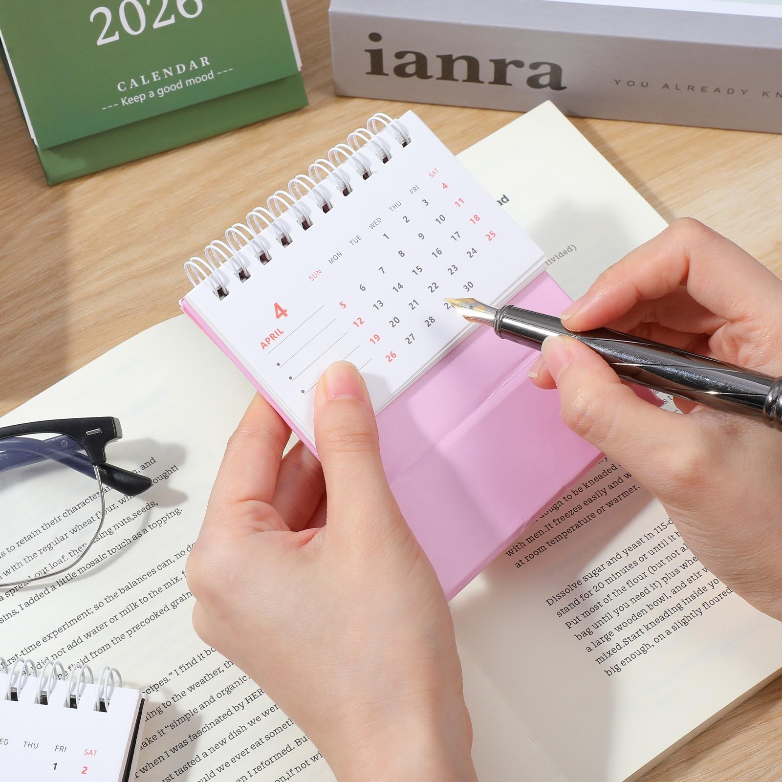 Tyqour Small Desk Calendar 2026 Mini Standing Flip Desktop Pink