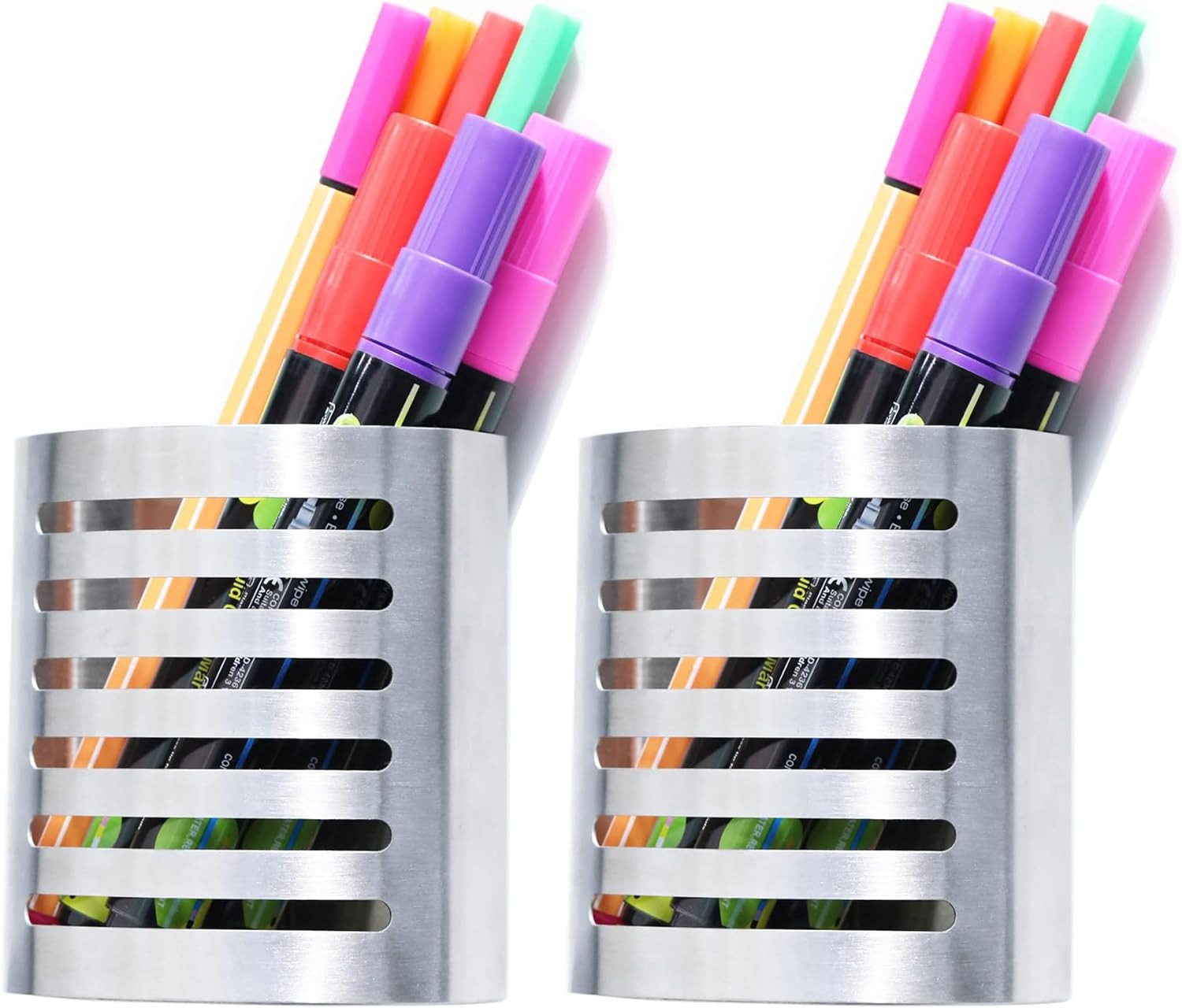 2 Pack Magnetic Modern Pen and Pencil Holder, Metal Writing Utensil Storage Orga