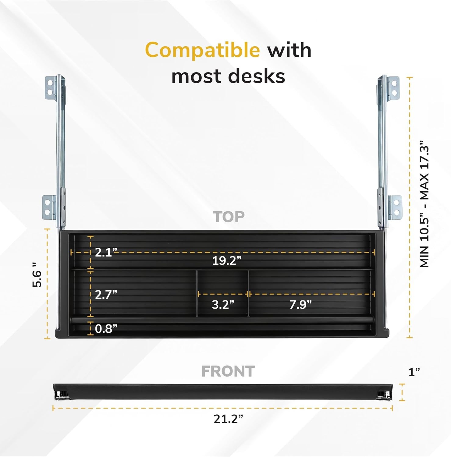 Mount-It Under Desk Pencil Drawer 21.25” W Ball Bearing Slide-Out Organizer