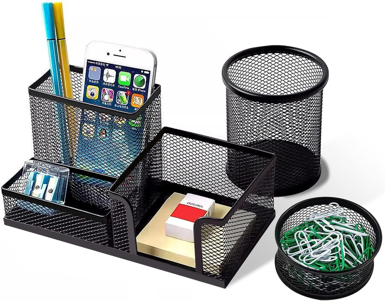 Pen Holder for Desk, Desk Organizers Set-3 Compartments Mesh Pencil Holder