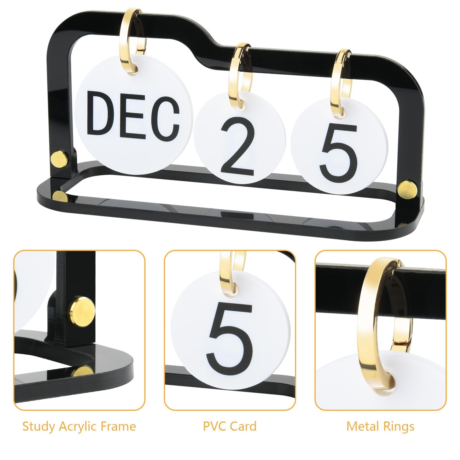 Acrylic Perpetual Desk Calendar 2026 Standing Flip, Vintage Style B (Black)