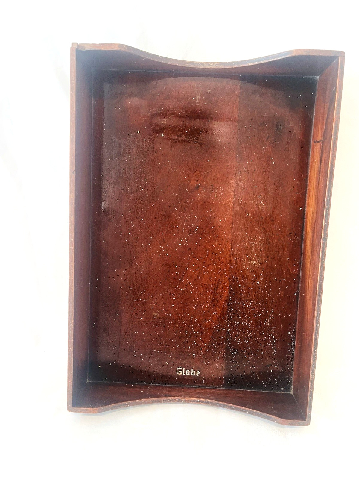 Vintage Globe Wernicke Brown Wooden Paper Desk Tray 14.5 x 10 Dovetail Conner