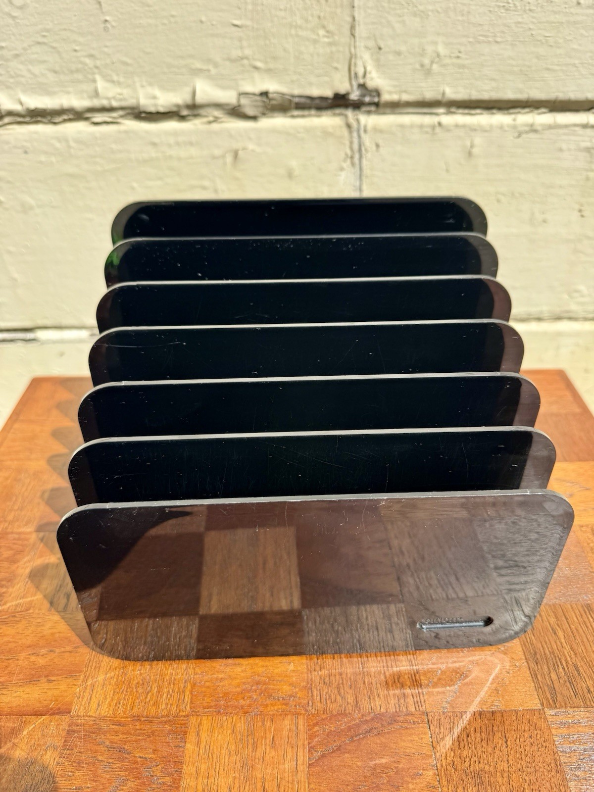 Vintage Eldon 6 Slot Desk Organizer File Sorter Smoked Black Acrylic MCM