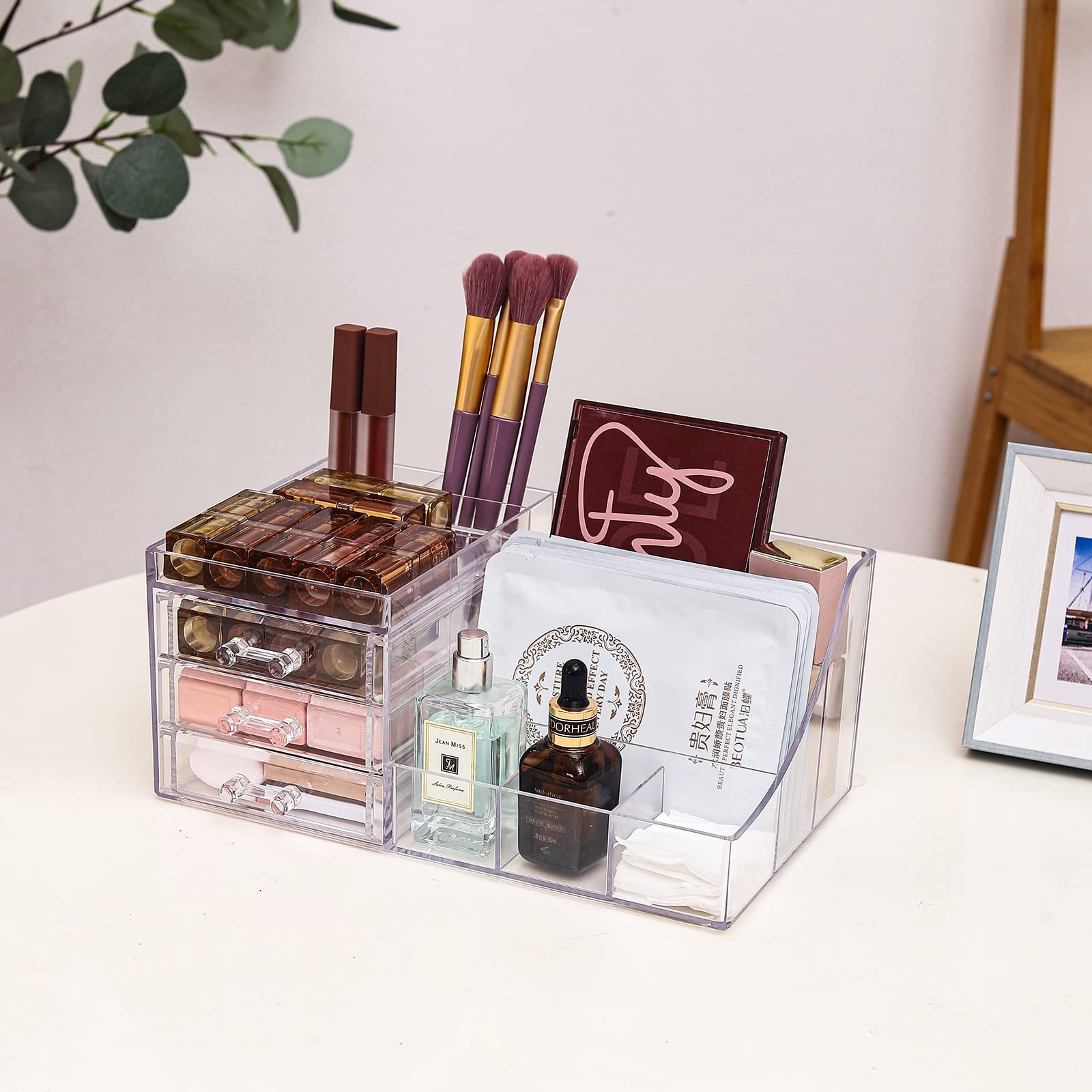 Cq acrylic 1 Pack Clear Make Up Organizer 3 Drawers,