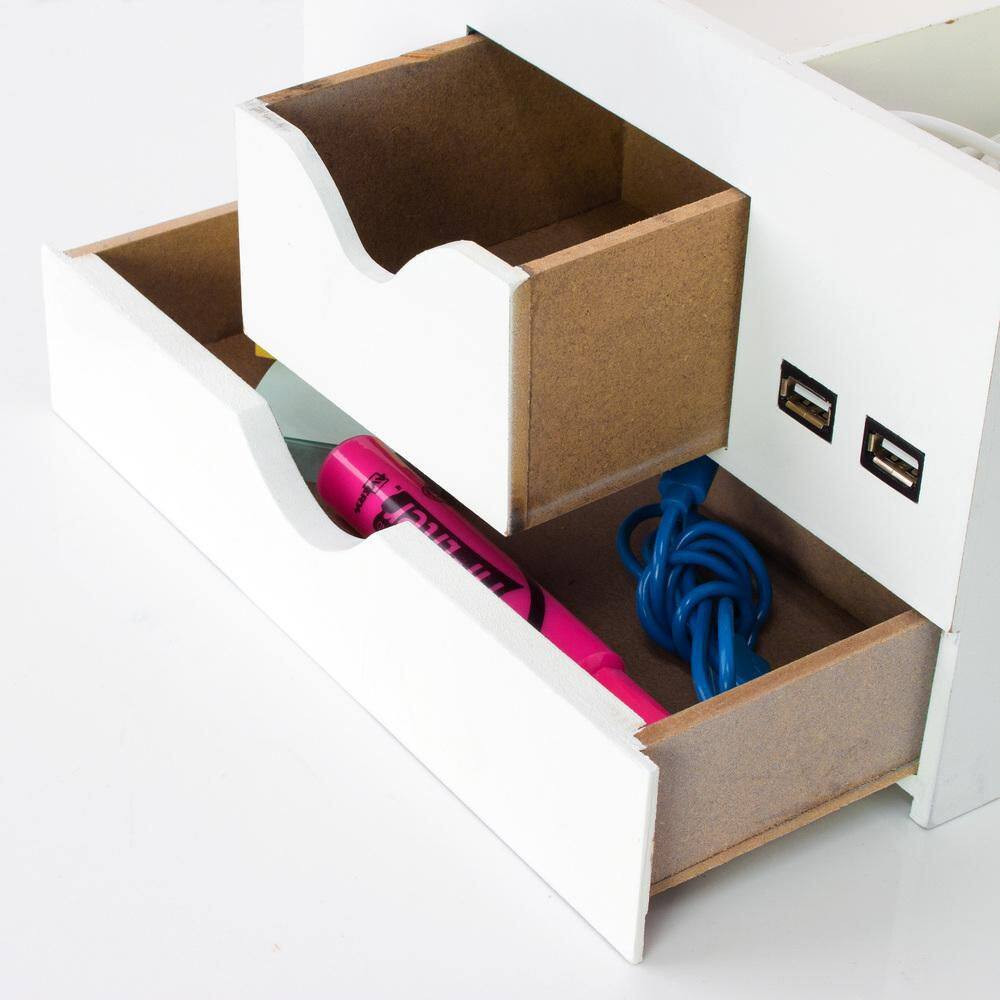 White 9.5 In. X 5.75 In. MDF Modern Desktop Organizers and Storage for Pens and