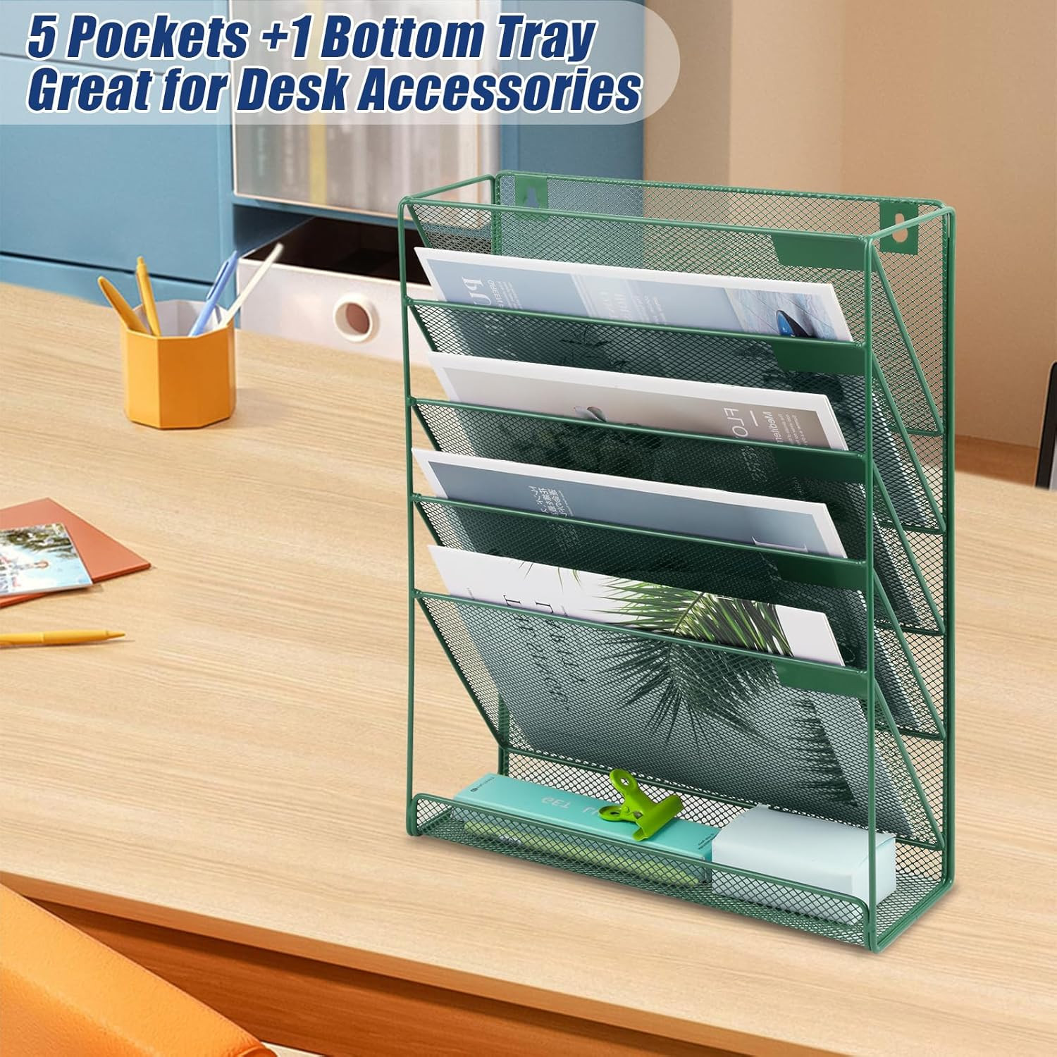 Desk File Organizer Mesh 6-Tier, Hanging Wall Mount Document Organization Stand,