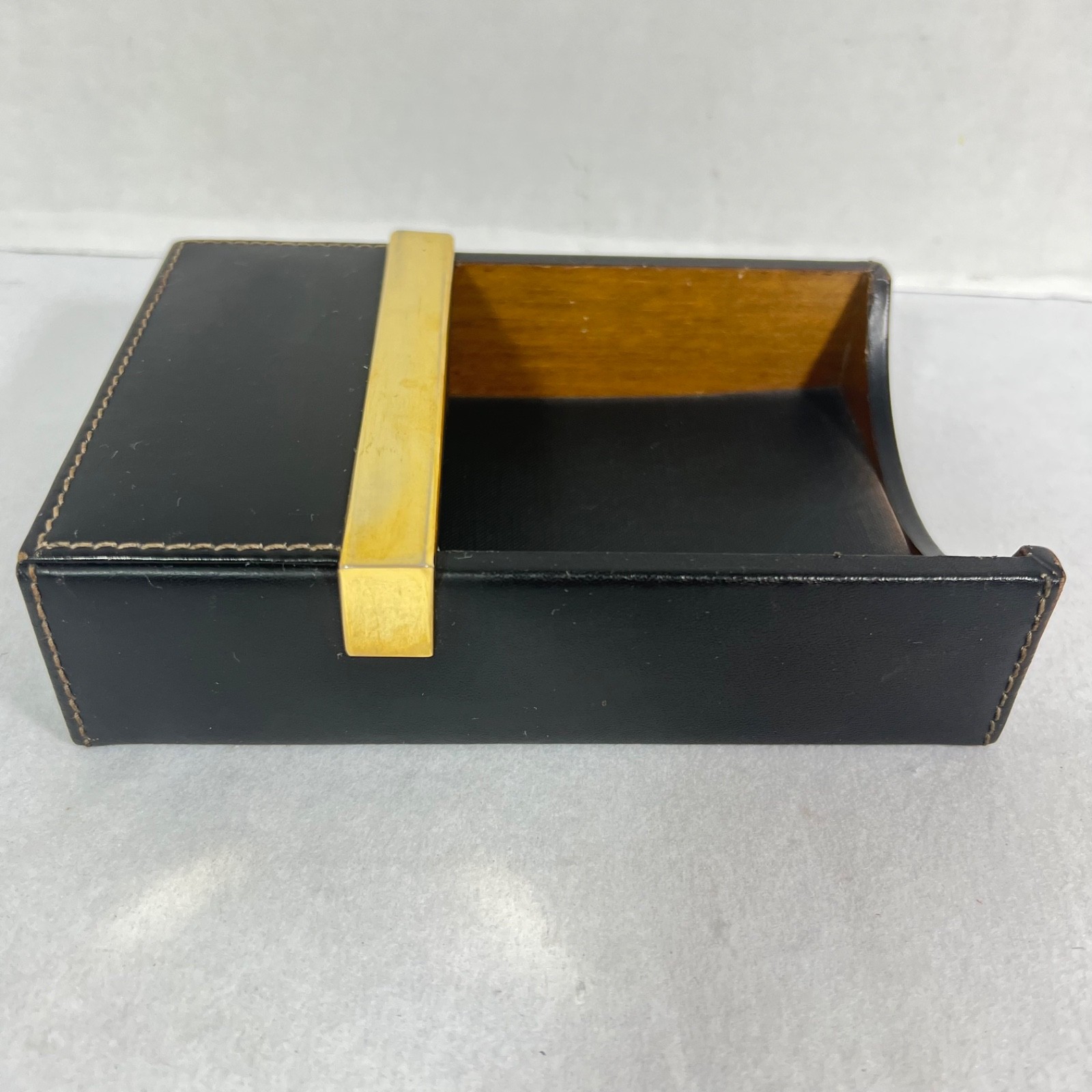 Vtg. Mark Cross 4” x 6” Memo Sheet Desk Tray Dark Brown Leather & Brass Italy