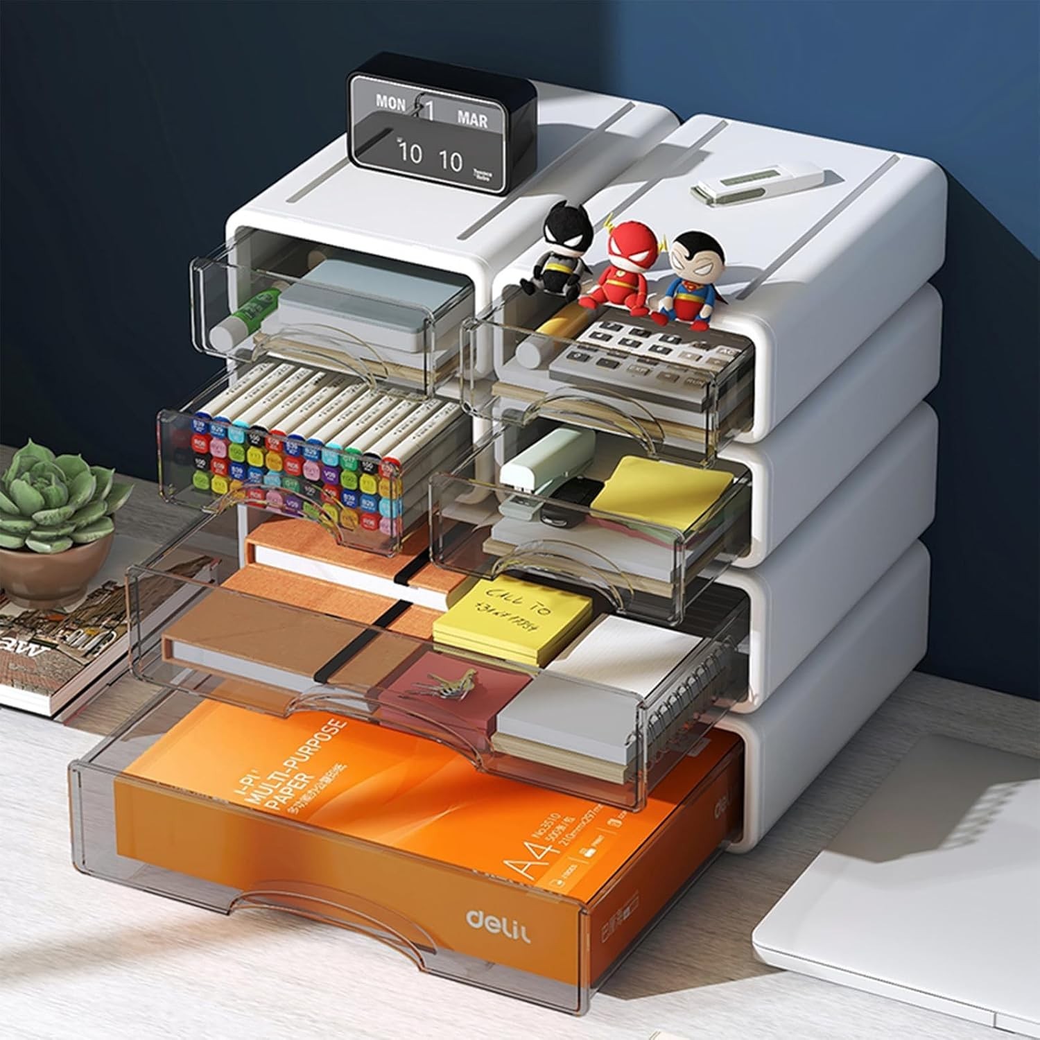 Desk Organizer with Drawers, Stackable Storage Drawers with Compartments Desk…