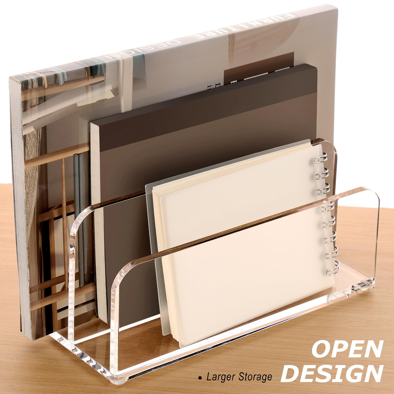 SANRUI Acrylic Mail Sorter Desktop Organizer Holder, 2 Compartments Clear Small