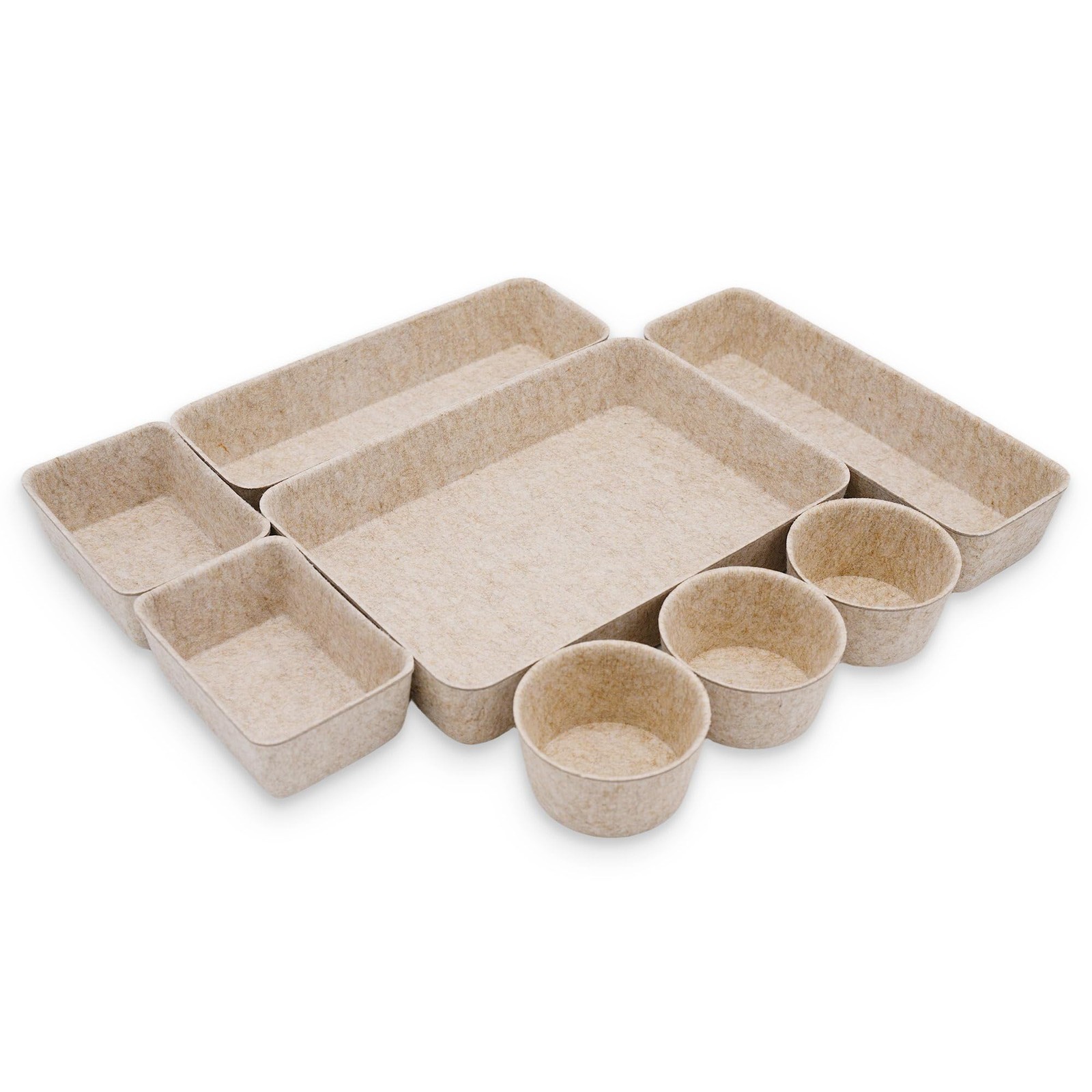 8 PCS Oatmeal Felt Office Desk Drawer Organizers Trays Shallow Dividers Box