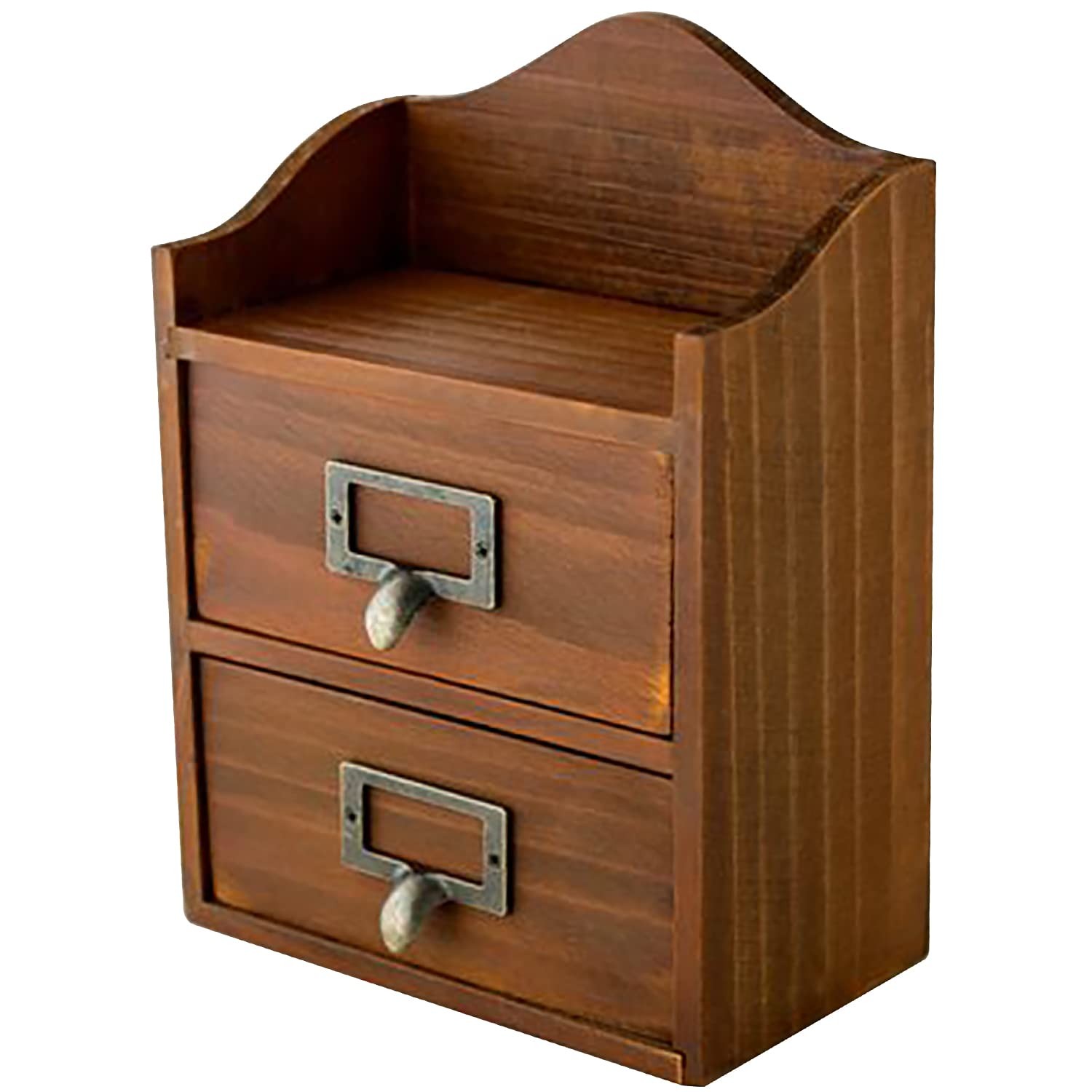 Mini Vintage 2 Drawer Desktop Organizer – Rustic Card Catalog with Label Hold…