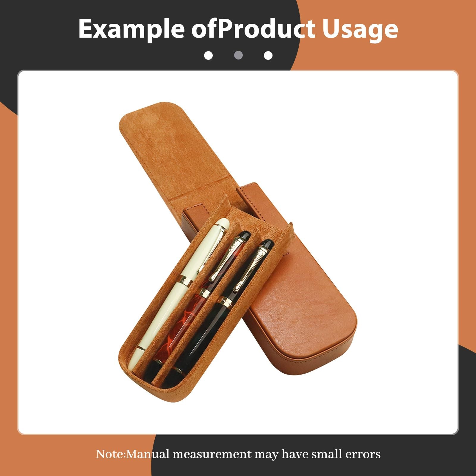 MIVLXLX Brown Leather Triple Pen Case for Fountain, Ballpoint, Rollerball Pens