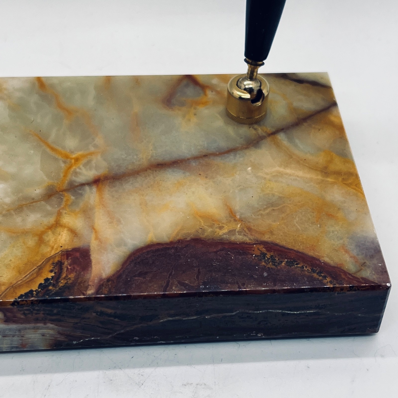 Onyx Double Pen Holder Stand Holder Brass Accents Office Desk Accessory