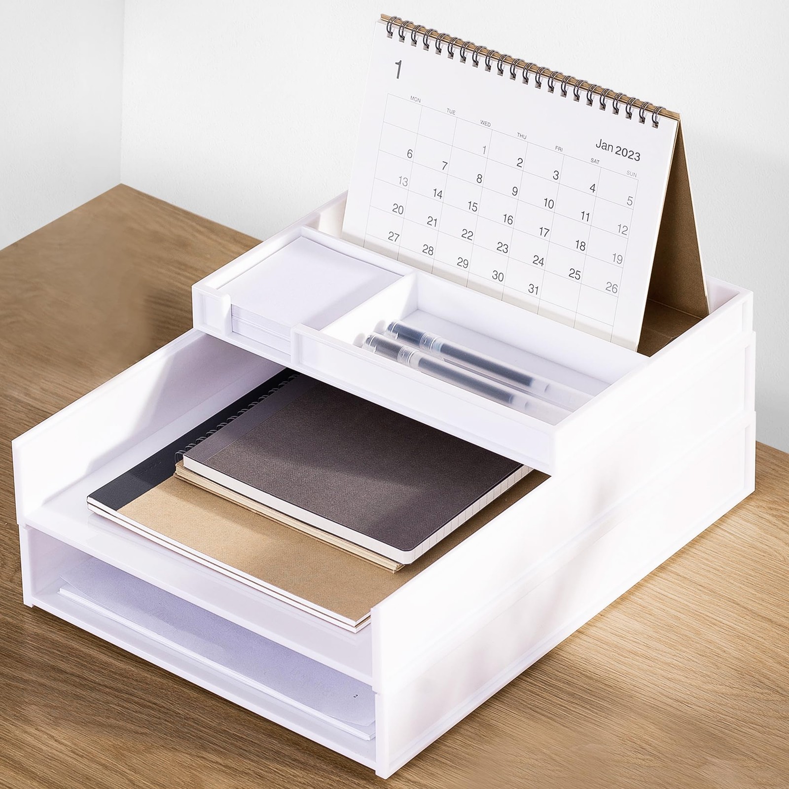 White 3 Tier Stackable Letter Tray Cardboard Desk Paper Organizer Sorter