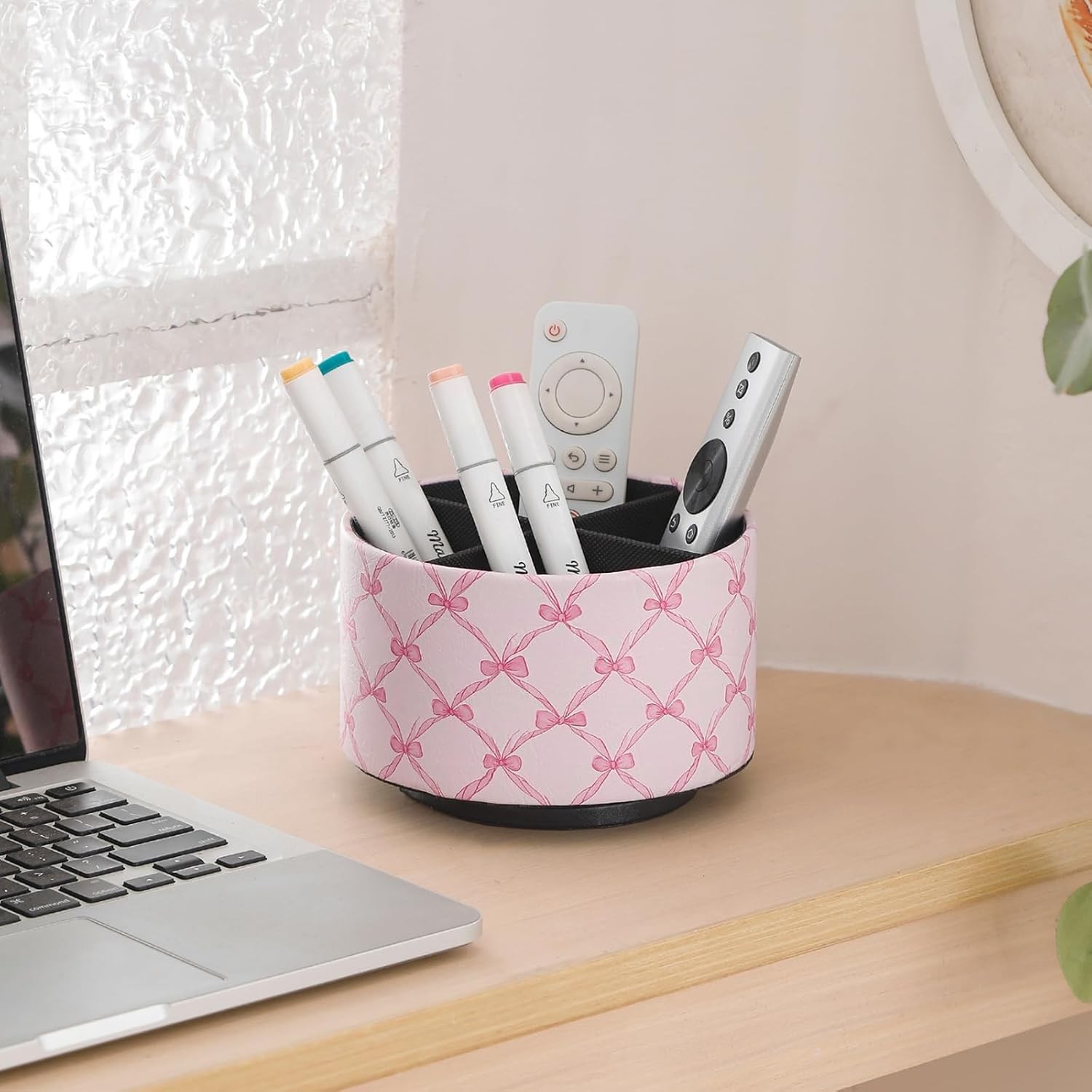 Cute Rotating Table Remote Control Holder 360 Spinning PU Leather Remote