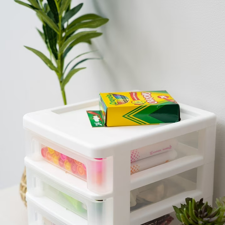 IRIS Small 4-Drawer Compact Desktop Organizer, Stacking Desktop Unit, White-Clea