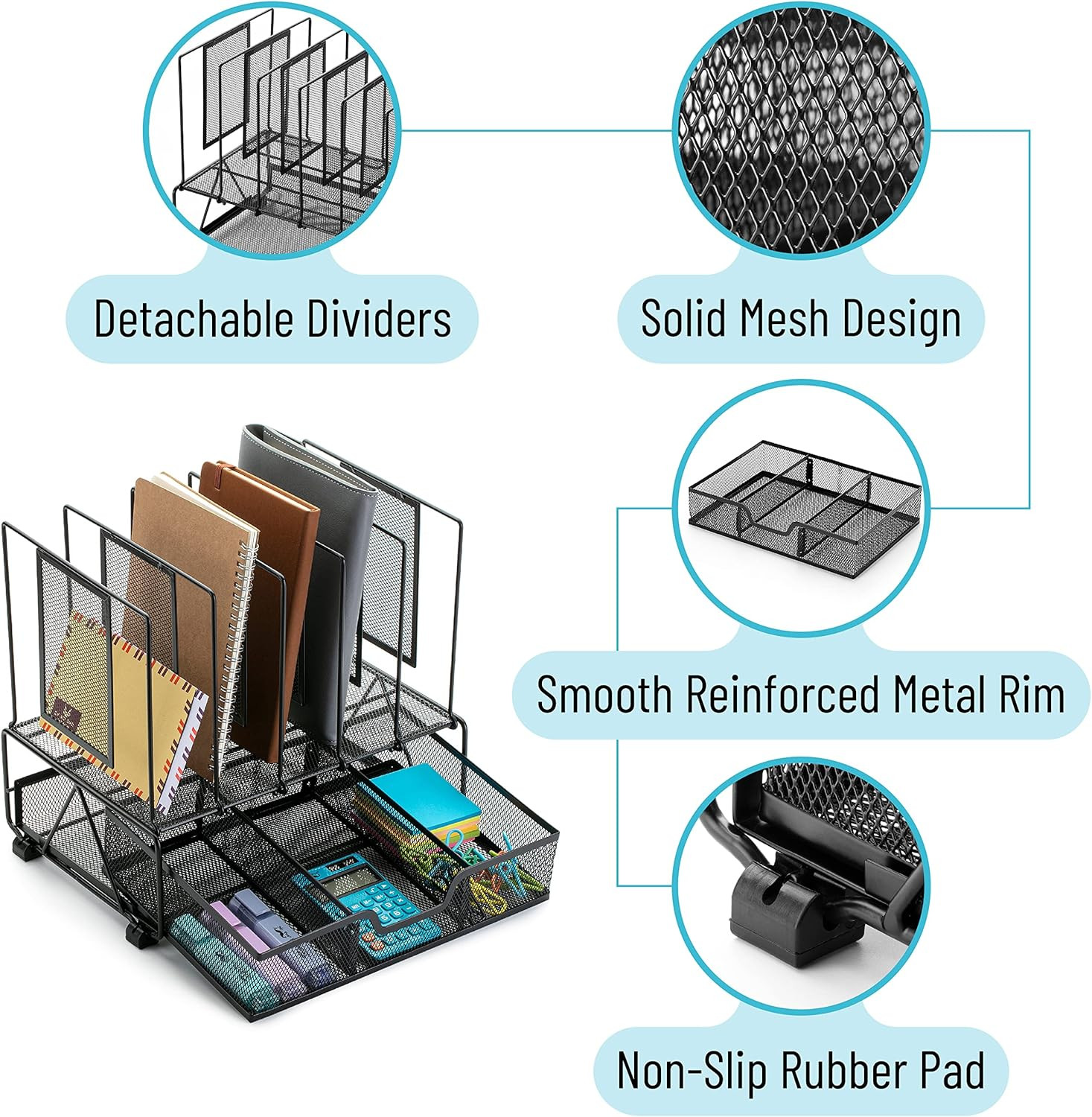 – Mesh Desk Organizer with Drawer, Office Desk Organizers and Accessories, Deskt
