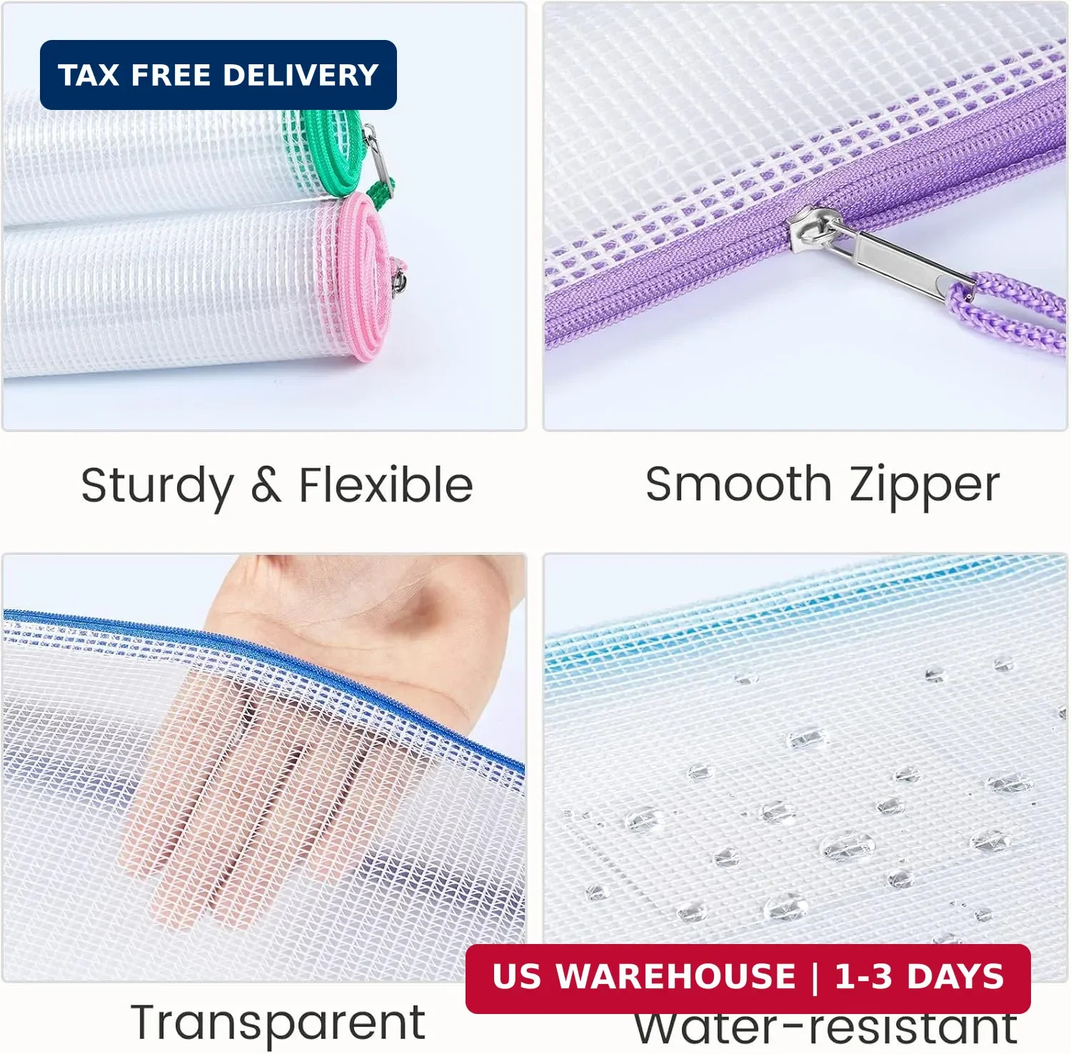 Sooez 24 Pack Mesh Zipper Pouch with Sticky Labels, A4 Mesh Bags, Sturdy Letter