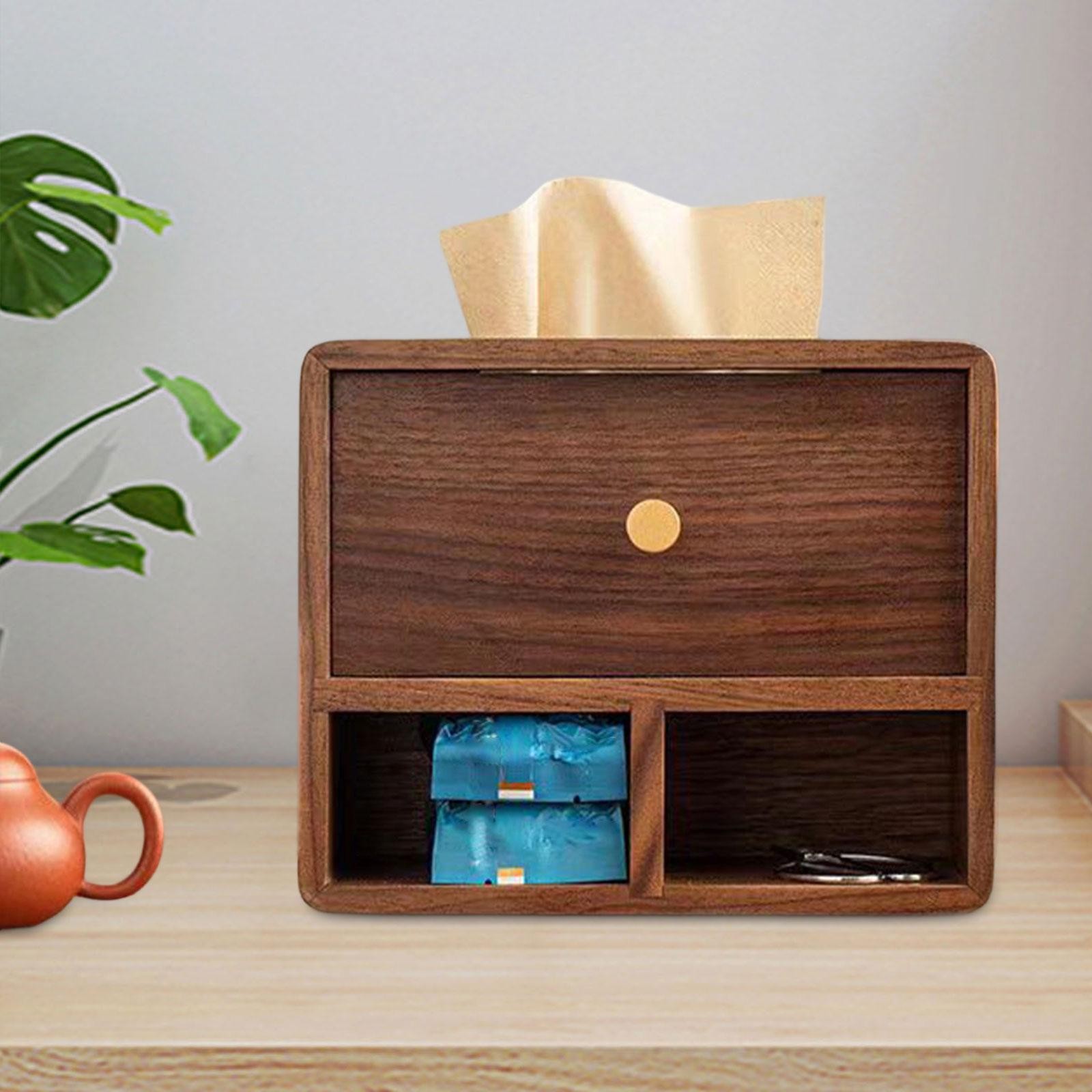 Tissue Box Cover Desk Organizer Wooden Rectangle Bedroom Home Office for Glasses