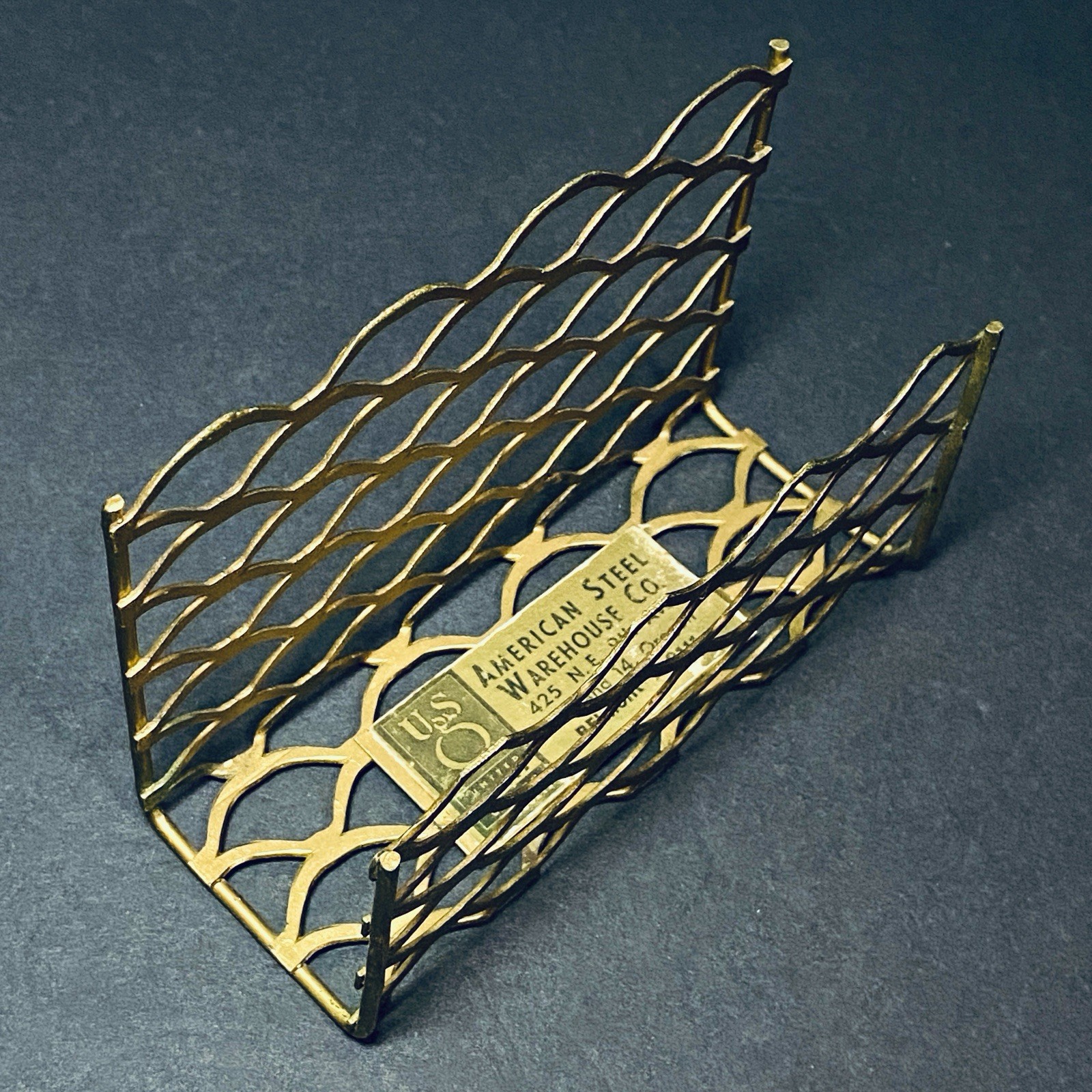 Vtg Letter Holder Industrial Mail Desk Office Brass MCM Scallop Single Slot r