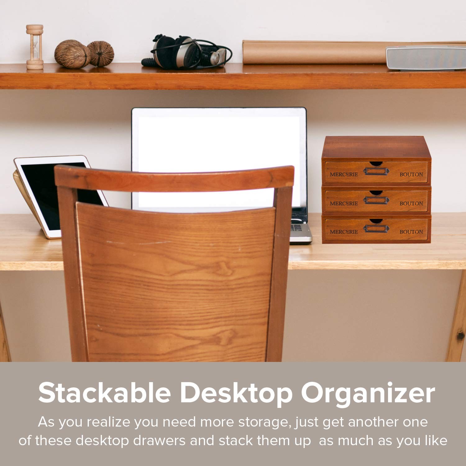 Wooden Single Drawer Unit – Solid Wood Monitor Stand for Desktop Organization…