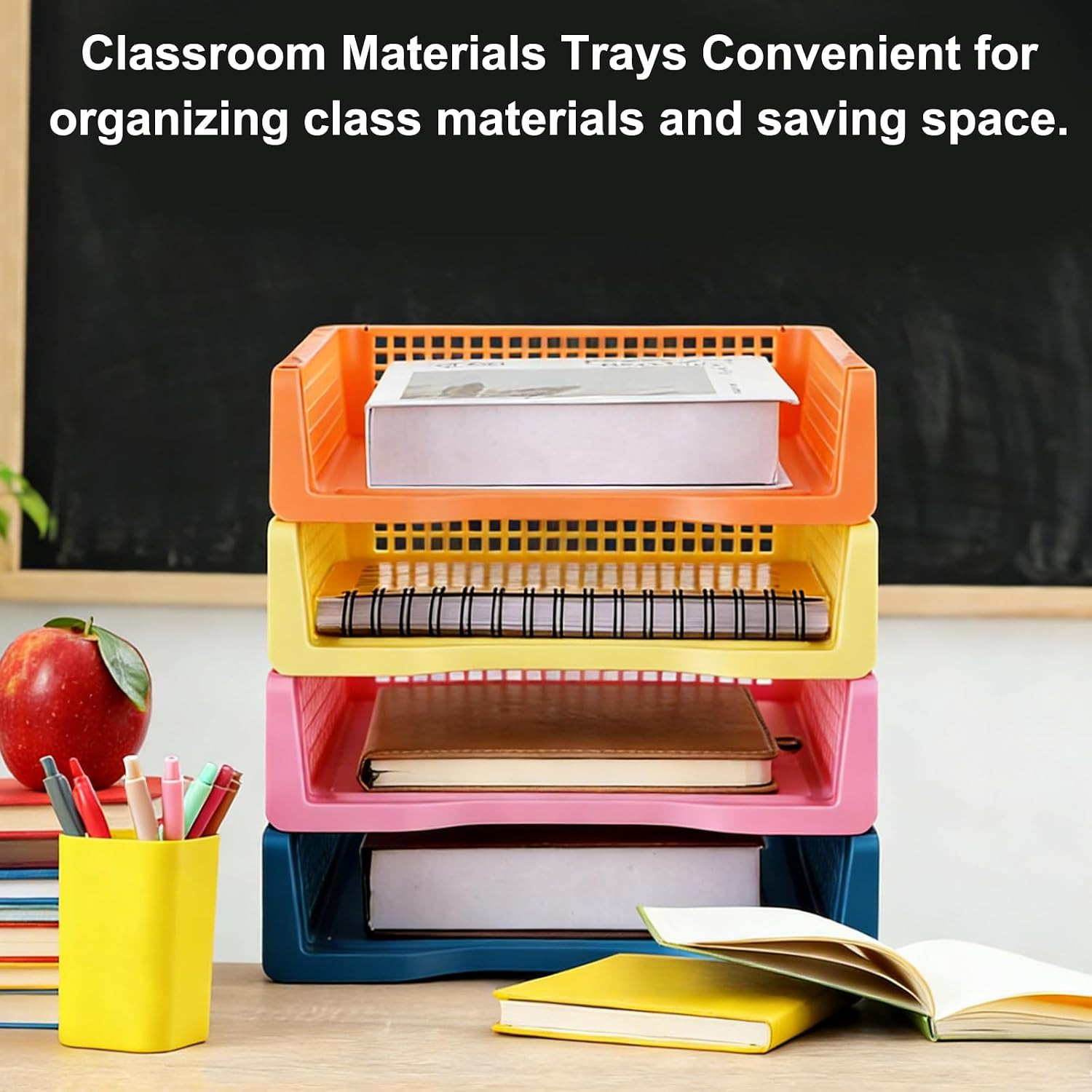 8 Pack Boho Plastic Turn in Paper Trays for Classroom Storage Bin Basket Organiz