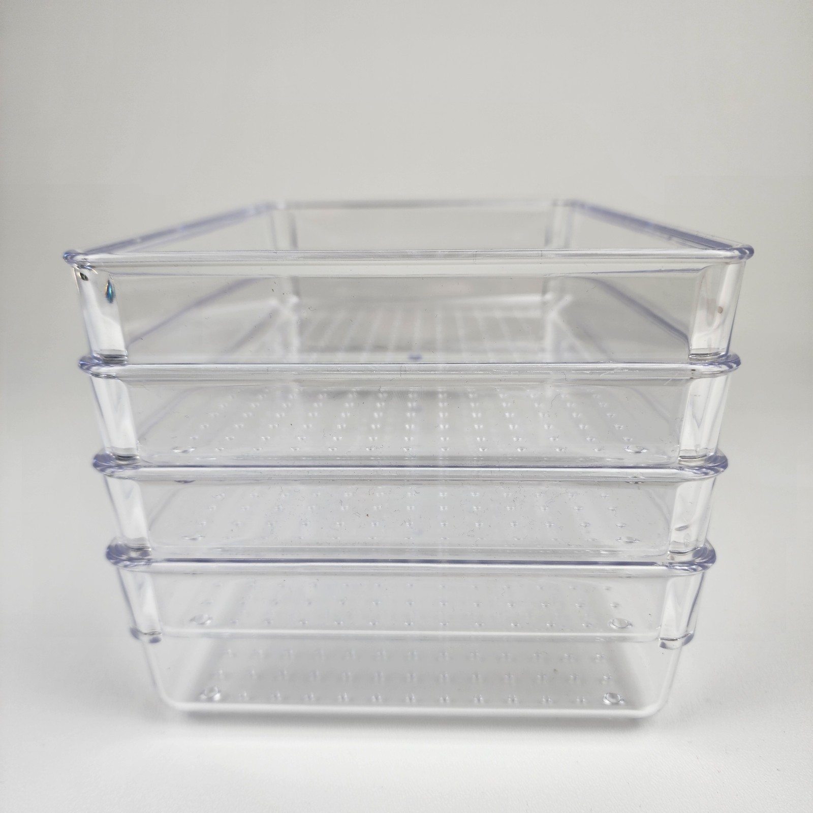 4 Pack Clear Drawer Organizer Tray Set Plastic Storage Bins Desk Kitchen Bathroo