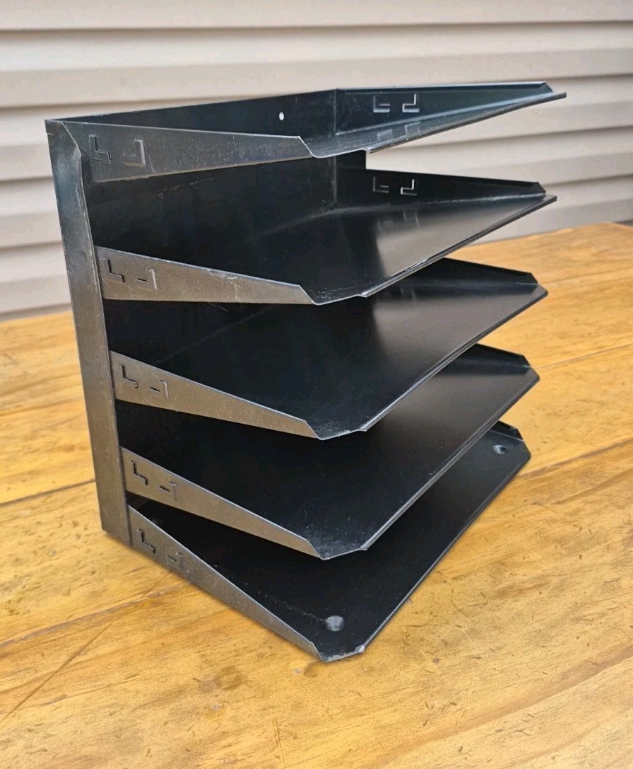 Vintage 5 Tier Shelf Metal Desk File Organizer Black Industrial Hunt Lit-Ning