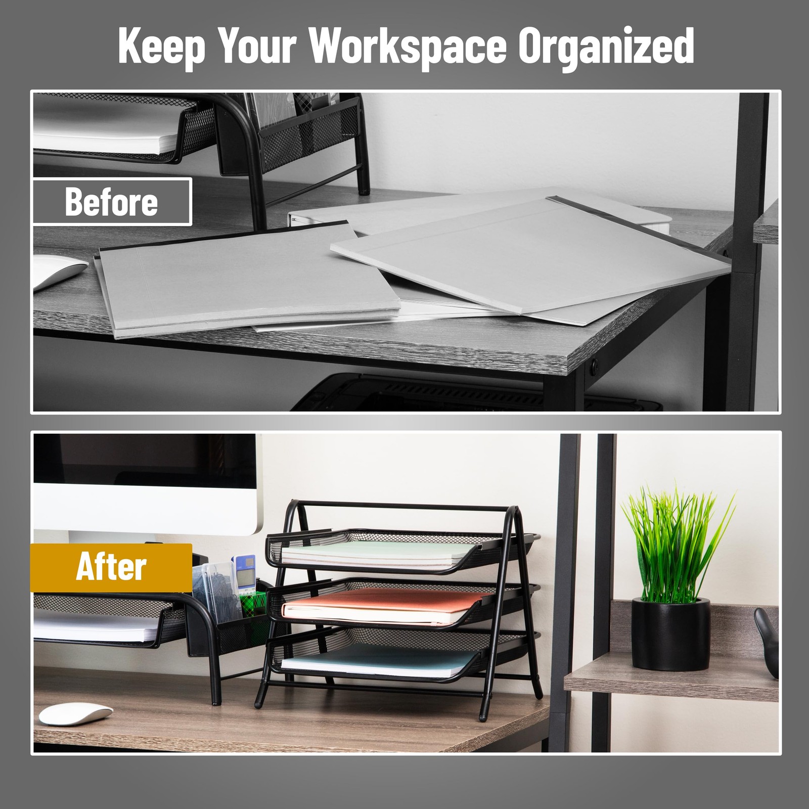 Mind Reader 3-Tier Paper Tray Desktop Organizer File Storage Office Metal Mesh