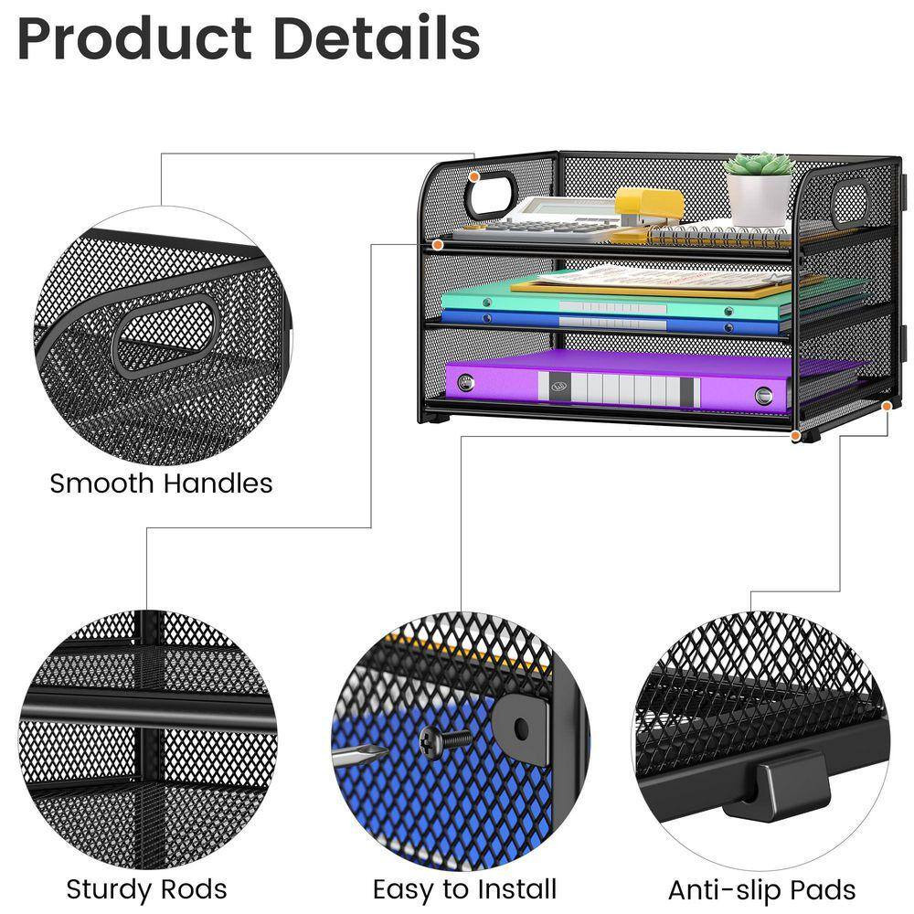 7.5 In. X 12.6 In. 3 Tier Paper Organizer with Handle, Metal Mesh Desk Organizer