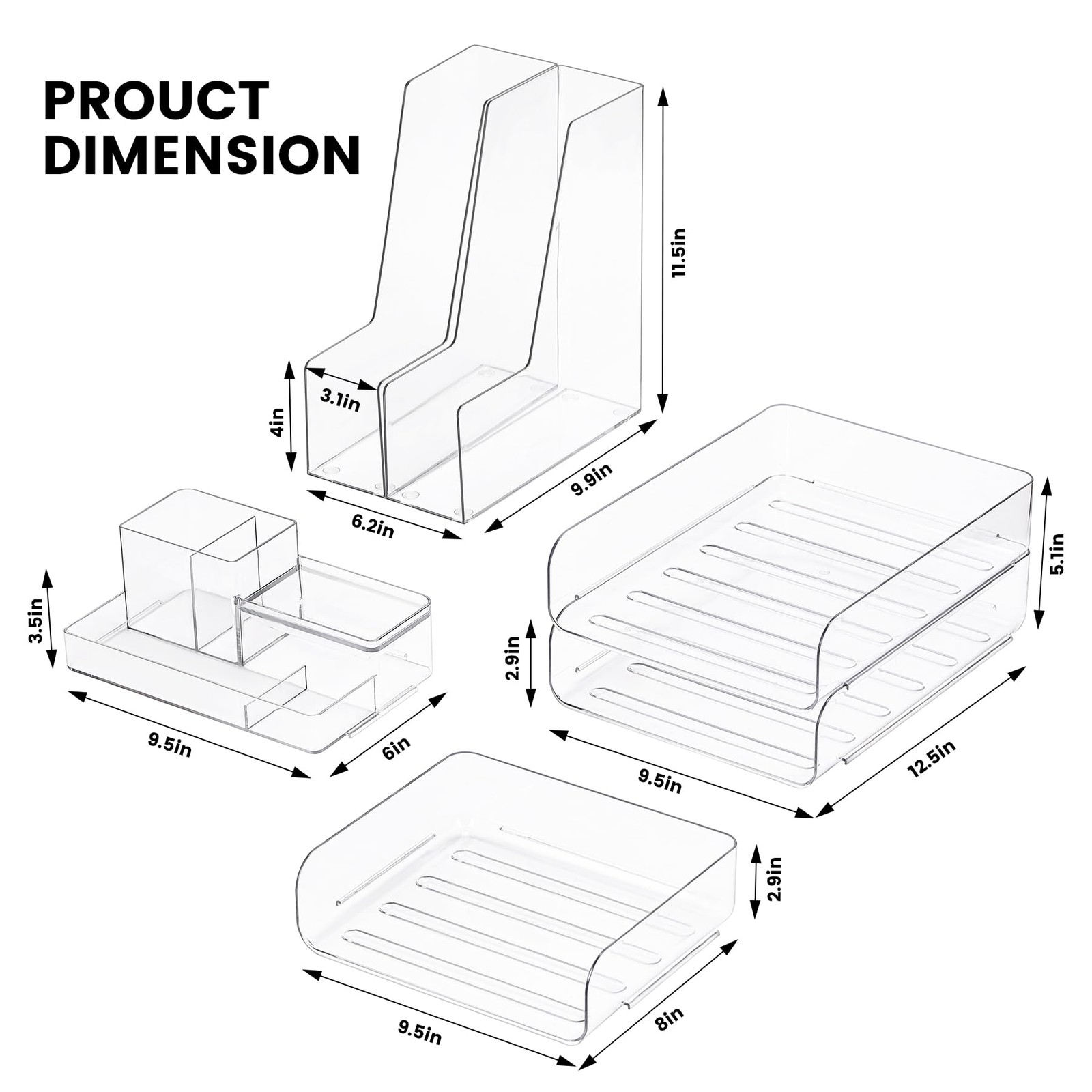 CiWiVOKi Desk Organizer with 2 Vertical File Holder, 4 Tier 6 pc, Clear