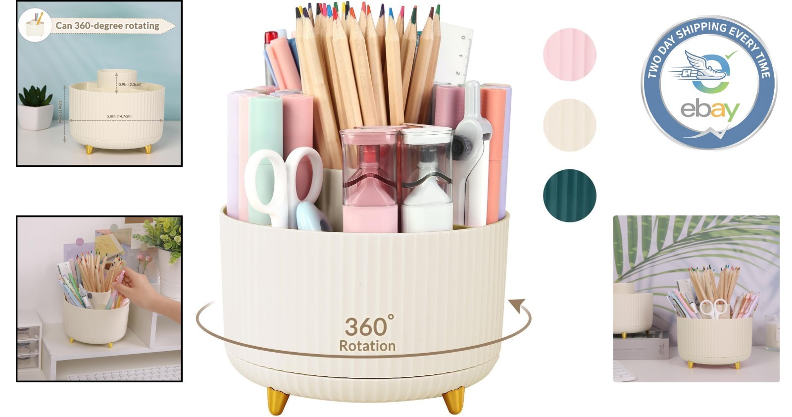 Durable Beige Plastic 360° Desk Organizer – Perfect for Home or Office