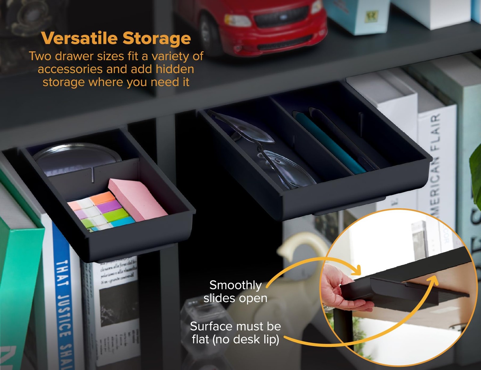 Bostitch Konnect Under Desk Drawer, Self-Adhesive 2 Count (Pack of 1), Black