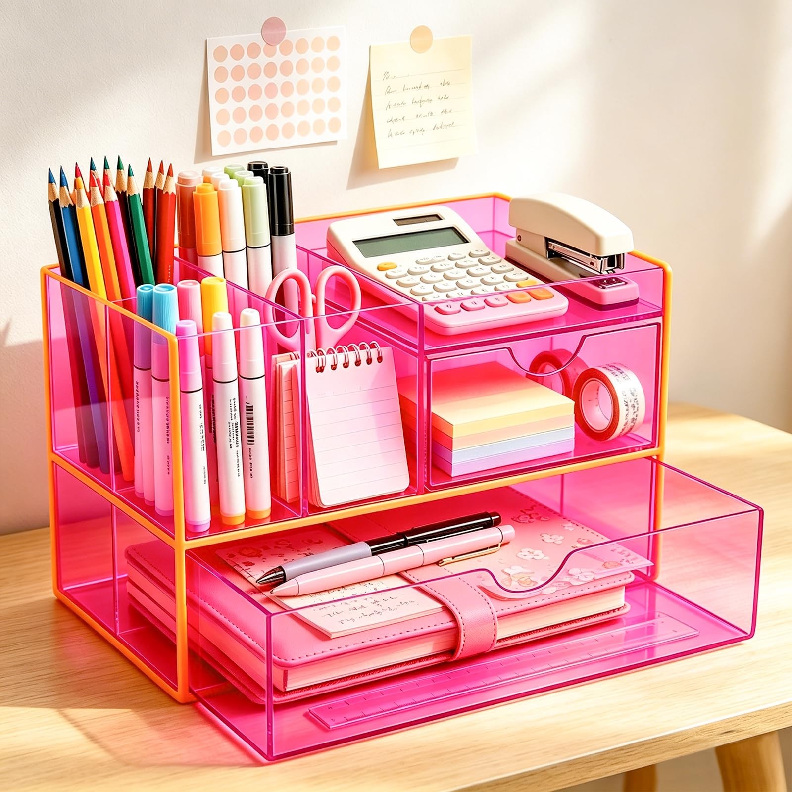 Desk Organizer with Drawers Acrylic Desktop Organizer Pen Holder Caddy for Of…