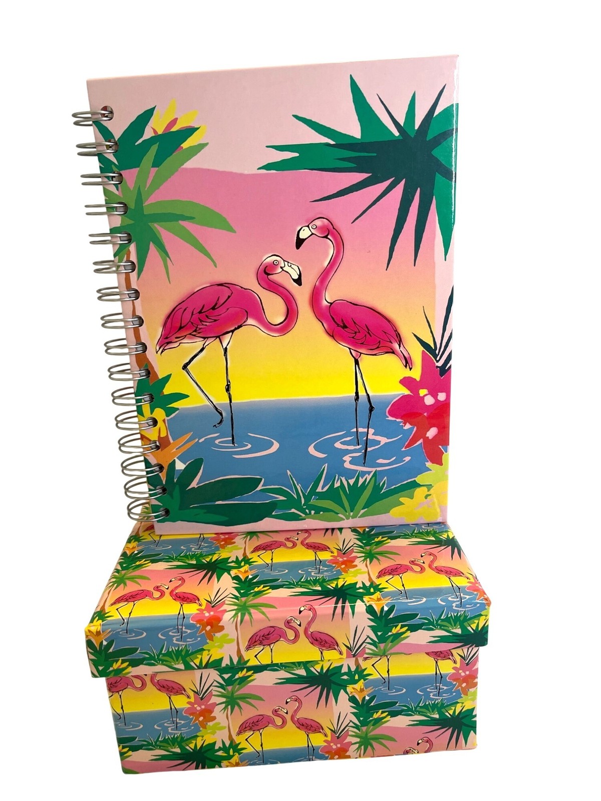 Vintage Flamingo Stationery Desk Gift 7 Pc Set Office Storage Box Journal Pencil