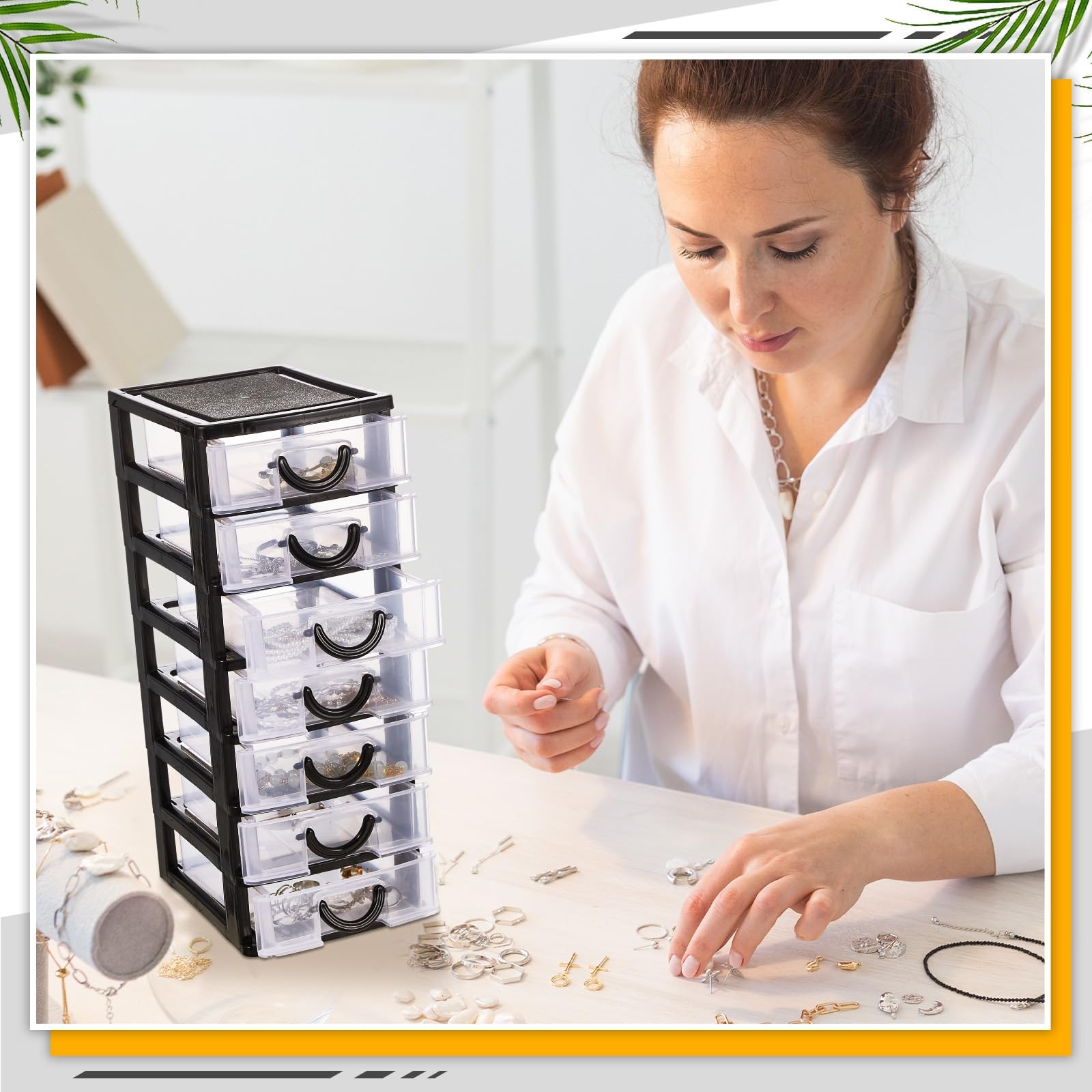 Plastic Drawers Organizer 2 PCS Mini Stackable Clear Black 6.7×4.9×13.4 In