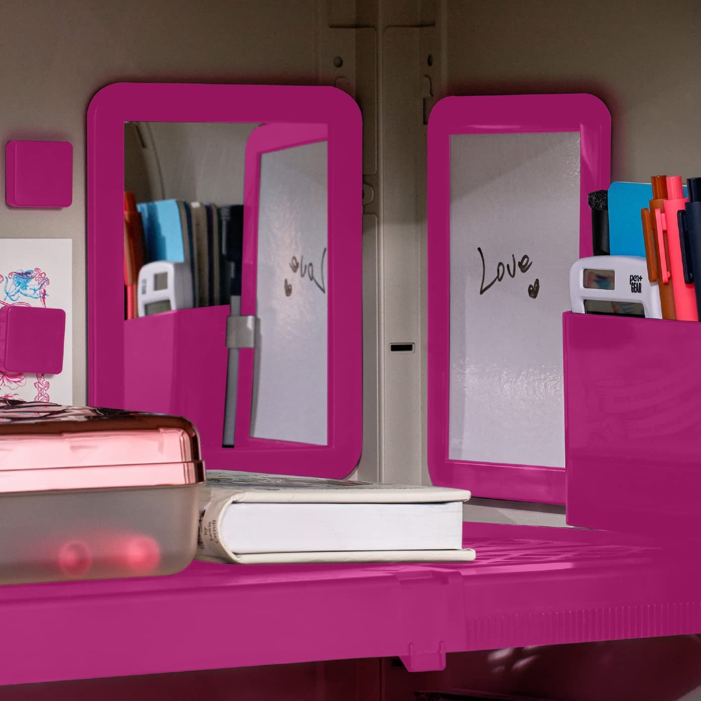 LockerMate 6-Piece Locker Organizer Kit, Includes Mirror, Small, Pink