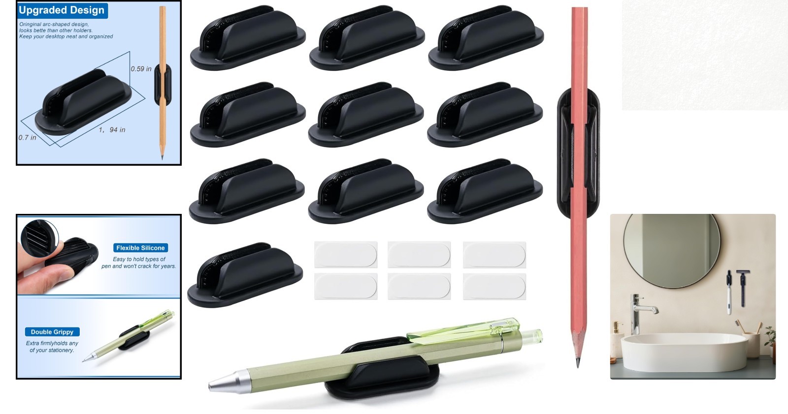 10 Pack Adjustable Silicone Pencil Holders – Desks & Walls Perfect for Organi…