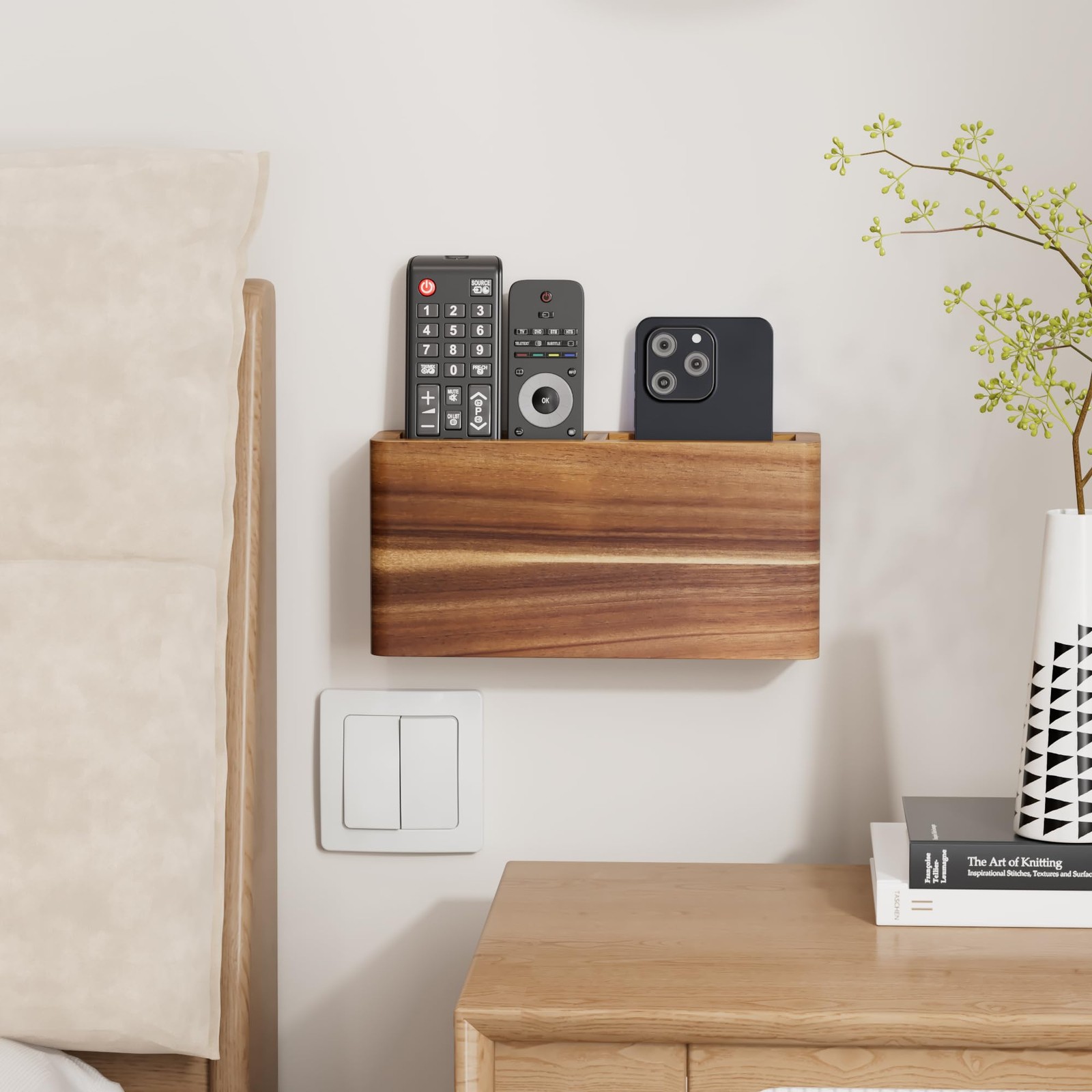 Wood Remote Control Holder Wall Mount, TV Remote Holder for Wall, Remote Cont…