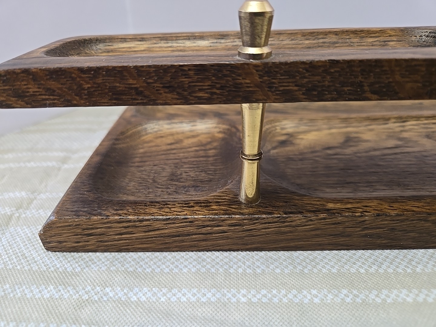 Solid Wood With Brass 2-Tier MCM Desk Organizer Dresser Valet jewelry Tray