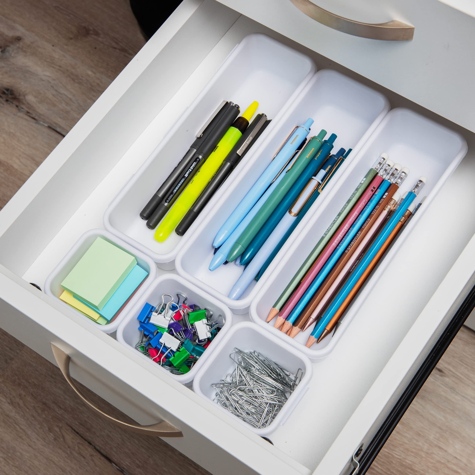 Mind Reader 8-Pc Drawer Organizer, Desk 8-Piece White, White