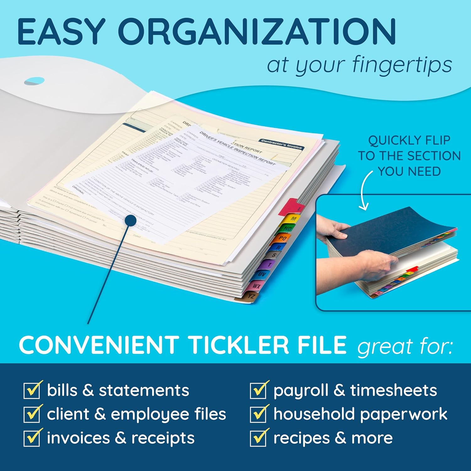 Blue Summit Expanding Desk File Sorter Organizer, Alphabetical File Organizer, D