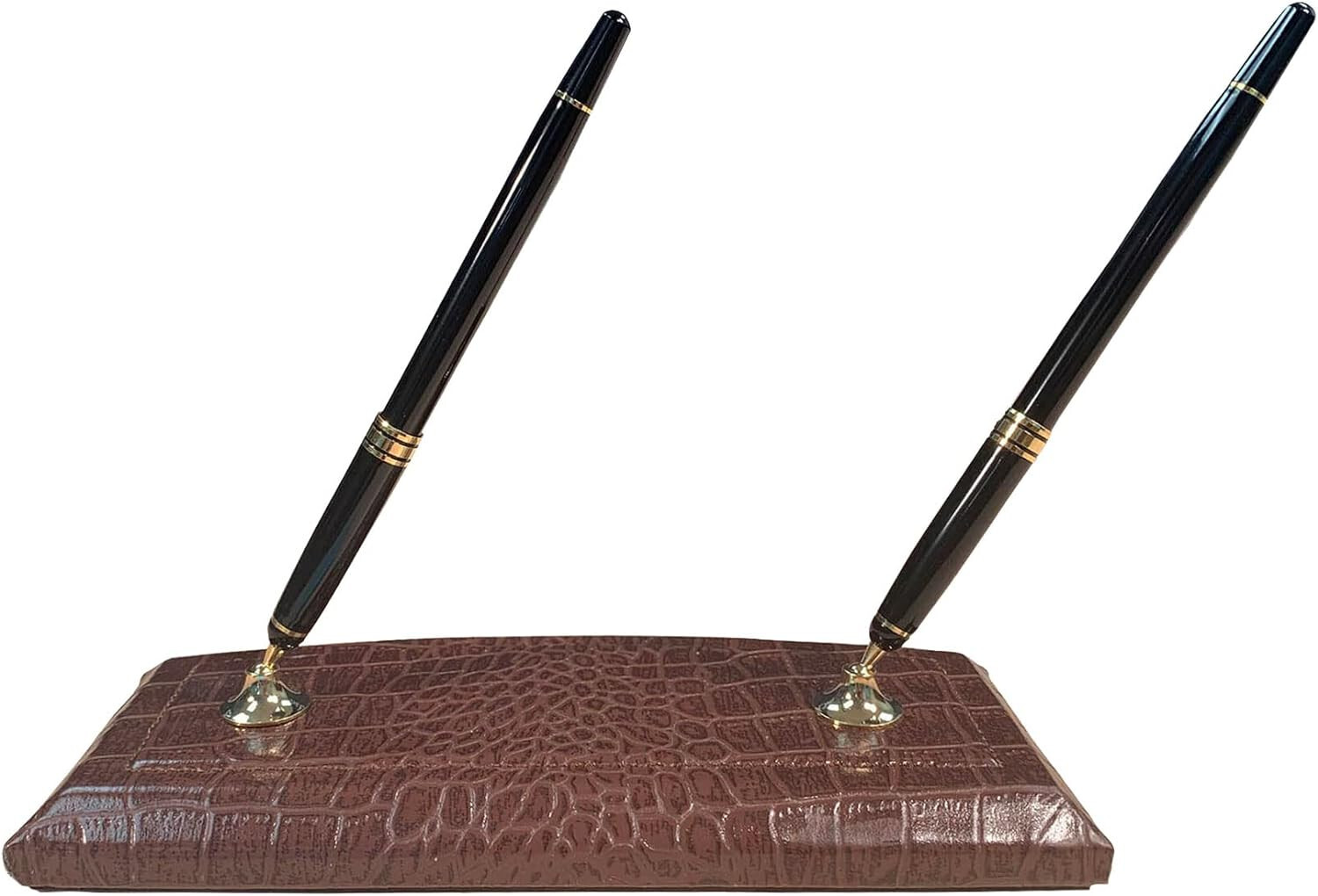 Dacasso Brown Crocodile Embossed Leather Double Pen Stand (A2004 ) NEW