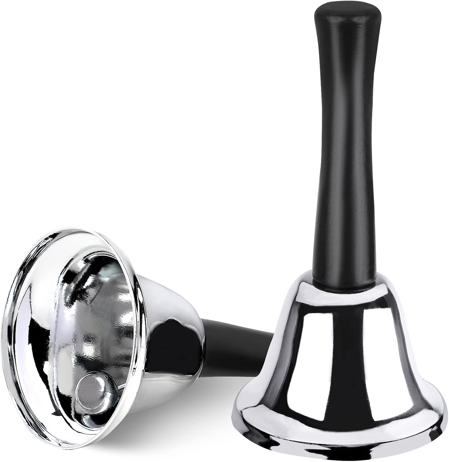 2 Pack Hand Bell Silver Steel Ringing Bell Classroom Dinner Service Call Bell