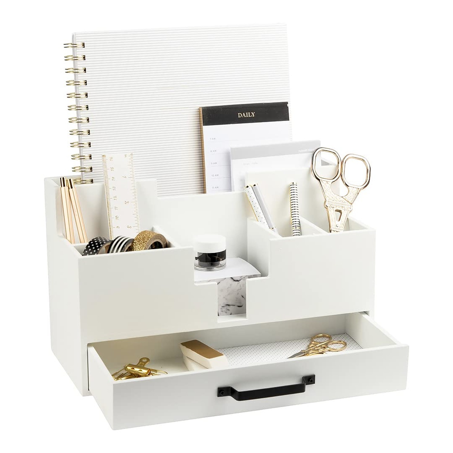BLU MONACO White Wood Desk Organizer with Drawer – Home Office Accessories fo…