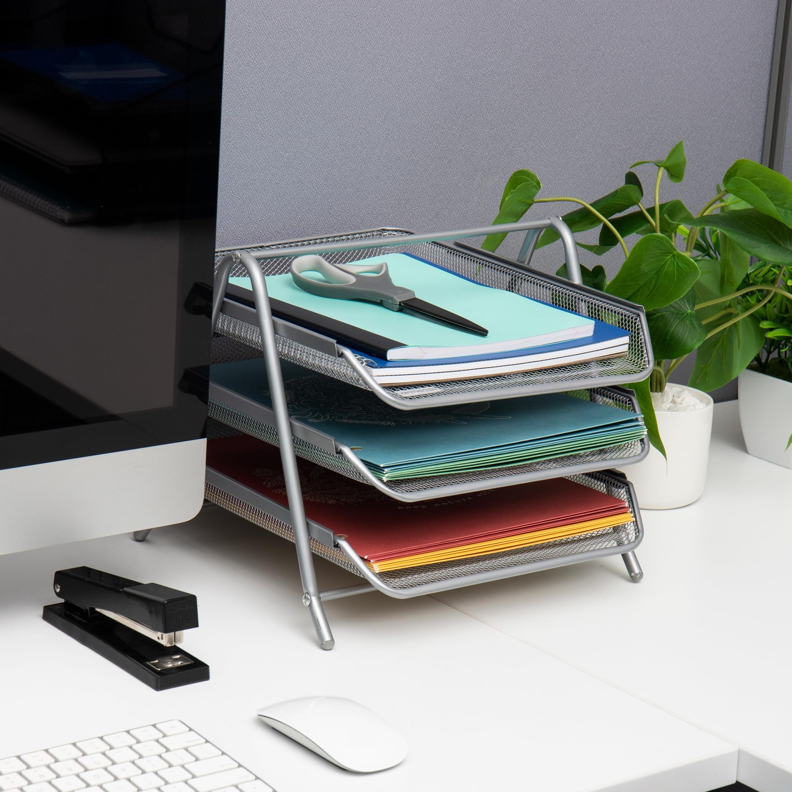 Mind Reader 3-Tier Paper Tray, Desktop Organizer, File Storage, Office, Metal…