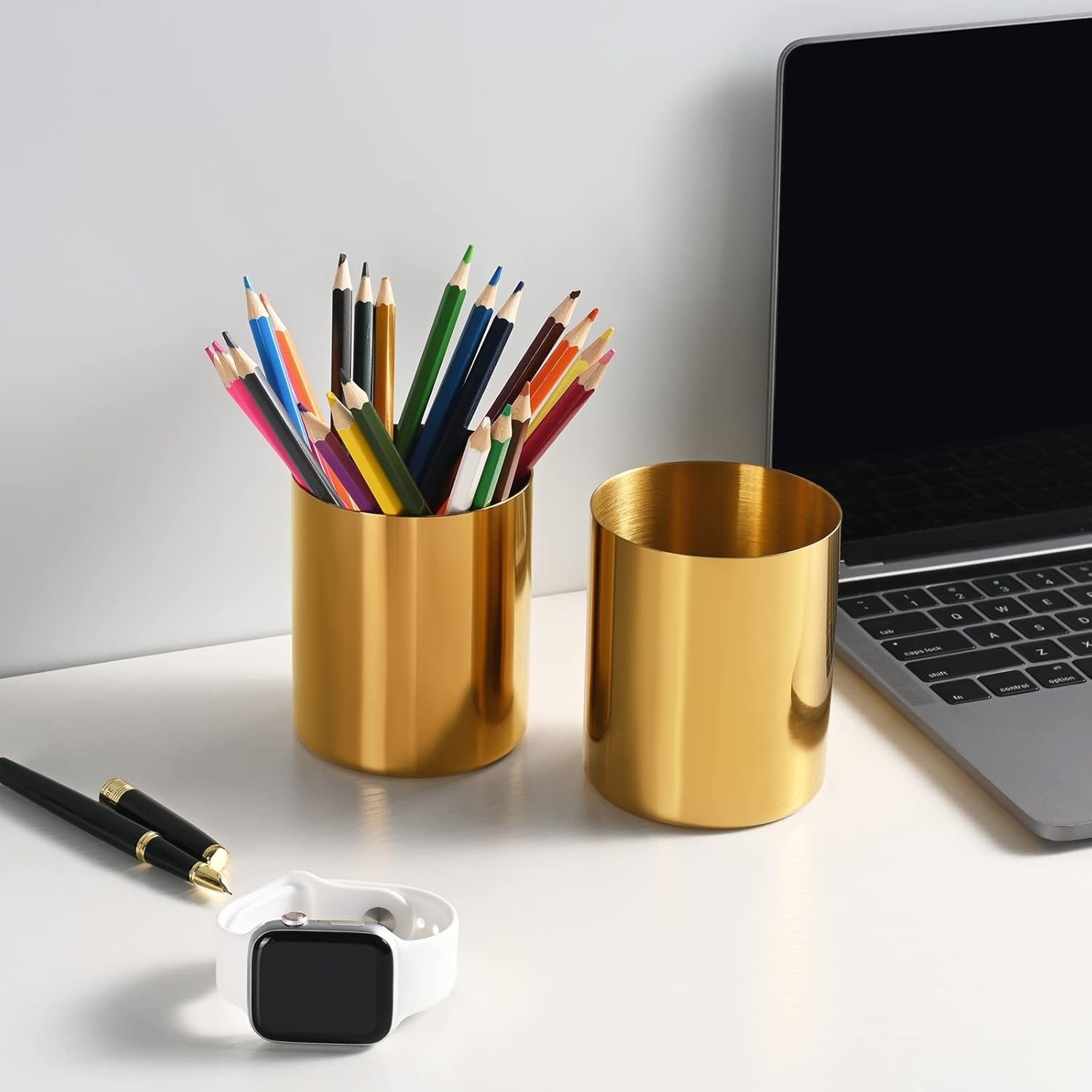 2 Packs Gold Pen Holder Desk SUS304 Stainless Steel Pen Organizer Desk Pencil