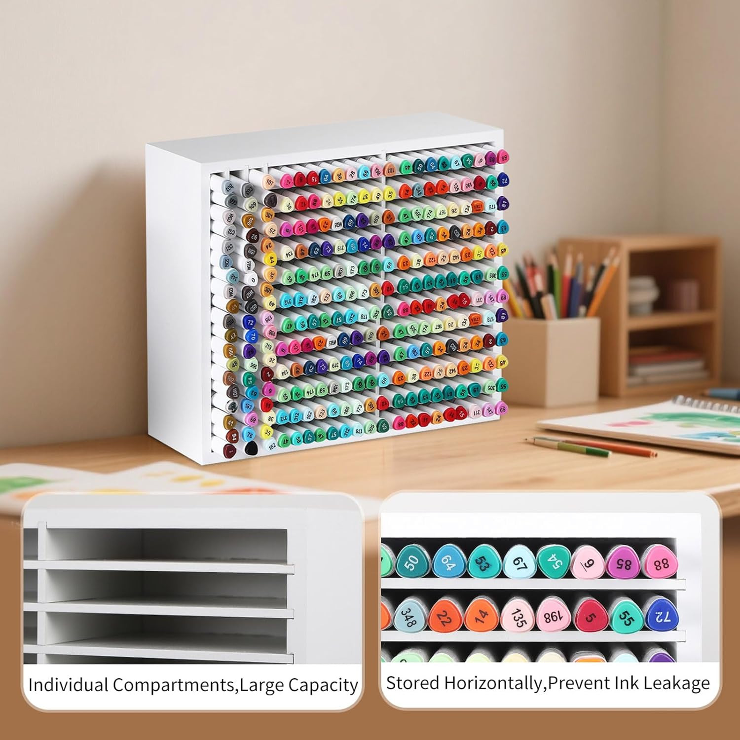 Wooden Marker Storage Organizer,Holds 270 Markers,Pens,Pencils & Art Supplies,Ve