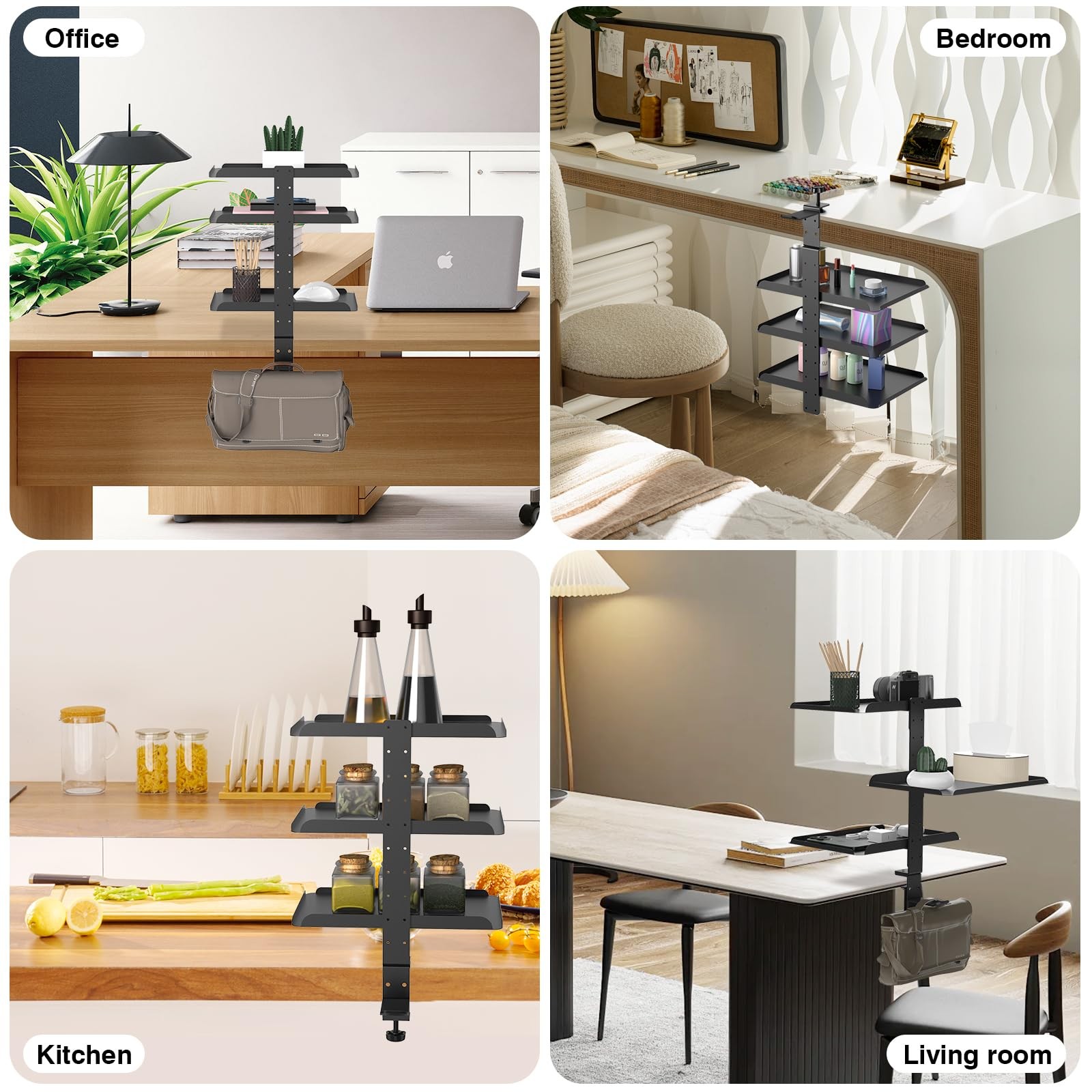 ROLIZOE 3 Tier Clamp On Desk Shelf, No 17.56 x 11.02 x 6.89 inches, Black